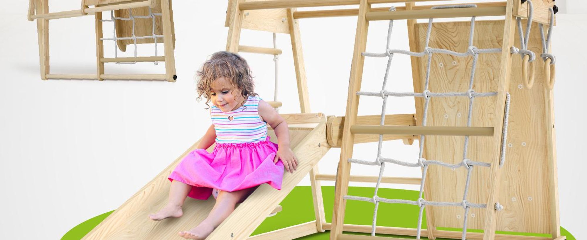 Juskys Mini Klettergerüst für Kinder - Rutsche, Kletterwand & Turnringe - Natur