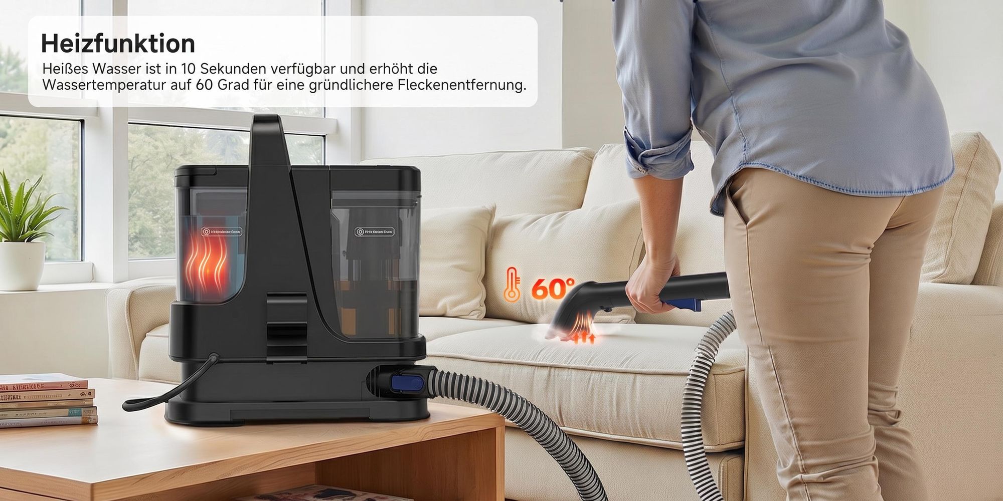 Lubluelu V9 Polsterreinigungsgerät Waschsauger mit Dampffunktion, 60 °C Warmwasser, 16500Pa, 1250W Nasssaugerfür Sofa Auto Teppiche Selbstreinigung