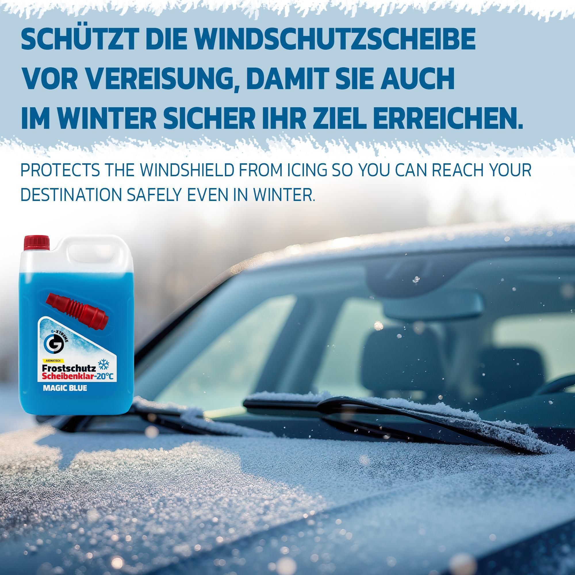 Scheibenfrostschutz mit Magic Blue Duft | Schlierenfreier und effektiver Scheibenreiniger für den Winter | Gebrauchsfertige frostschutzmittel scheibenwaschanlage | 4x5L = 20L