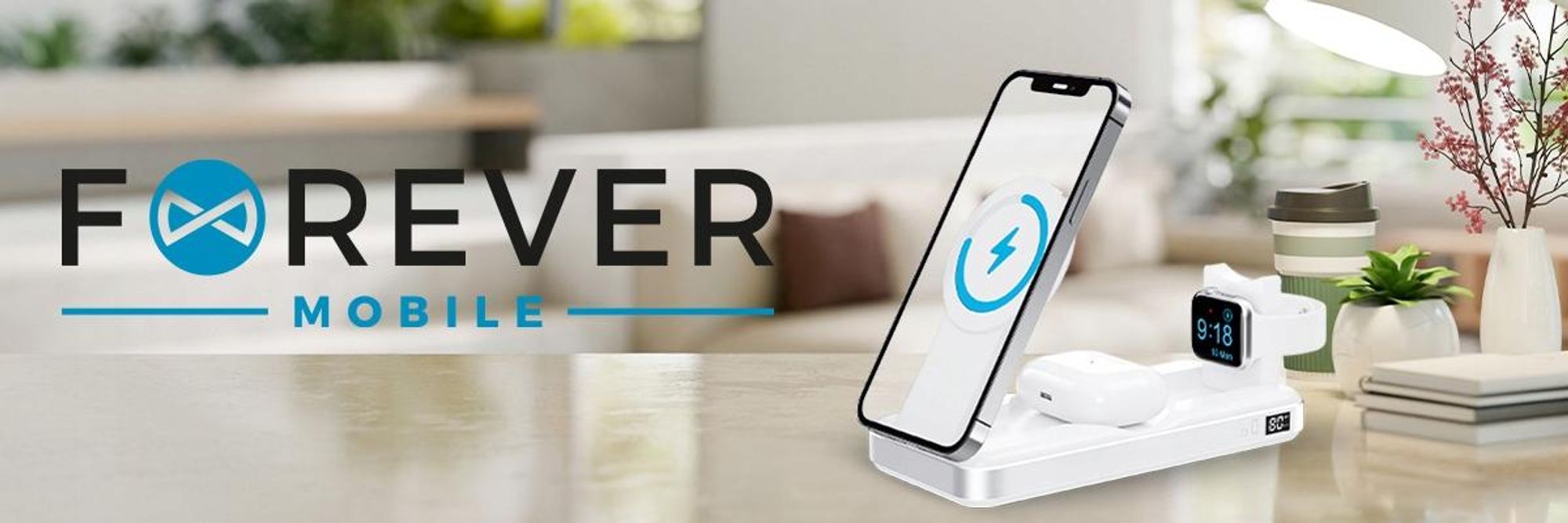 Forever powerbank wireless MATB-300 10000 mAh 3in1 bianco