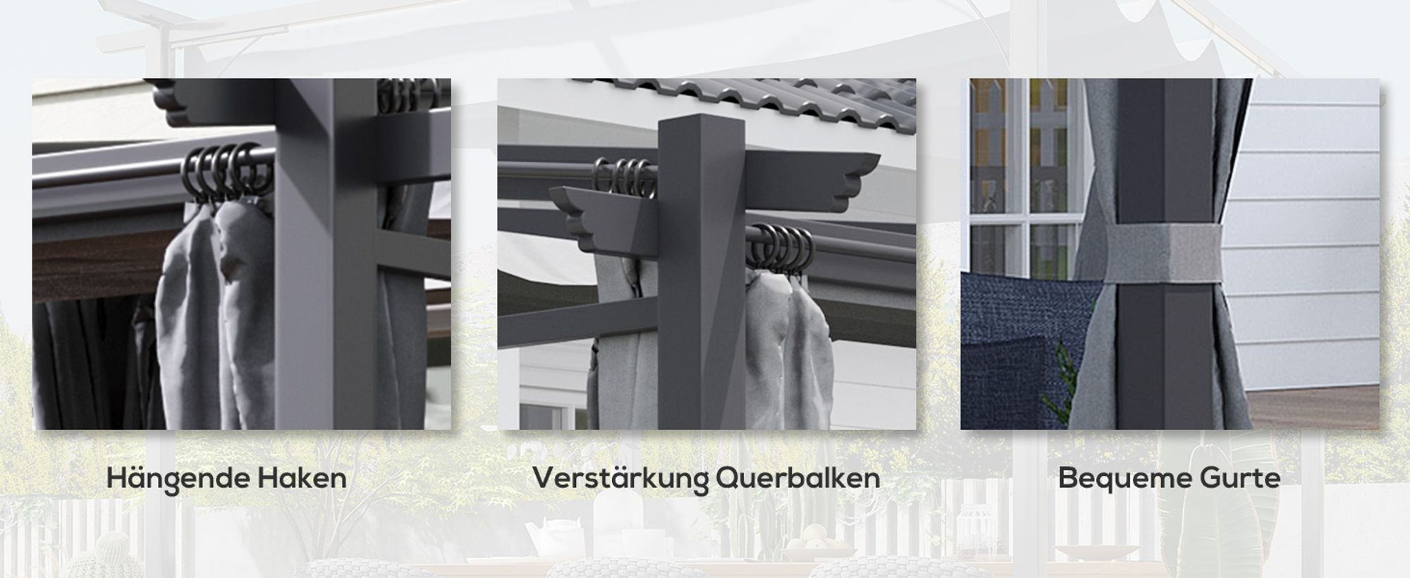 Outsunny Pergola 2,97 x 2,95 m Gartenpavillon mit Sonnendach, Seitenteilen