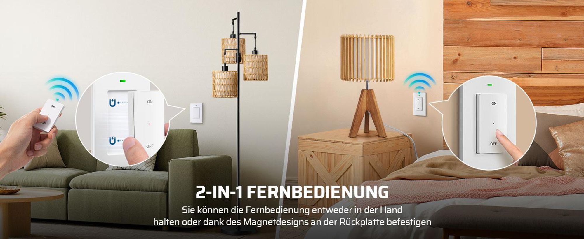 DEWENWILS Funksteckdose mit Fernbedienung, 2er Set, 16A/3680W, Innen, weiß
