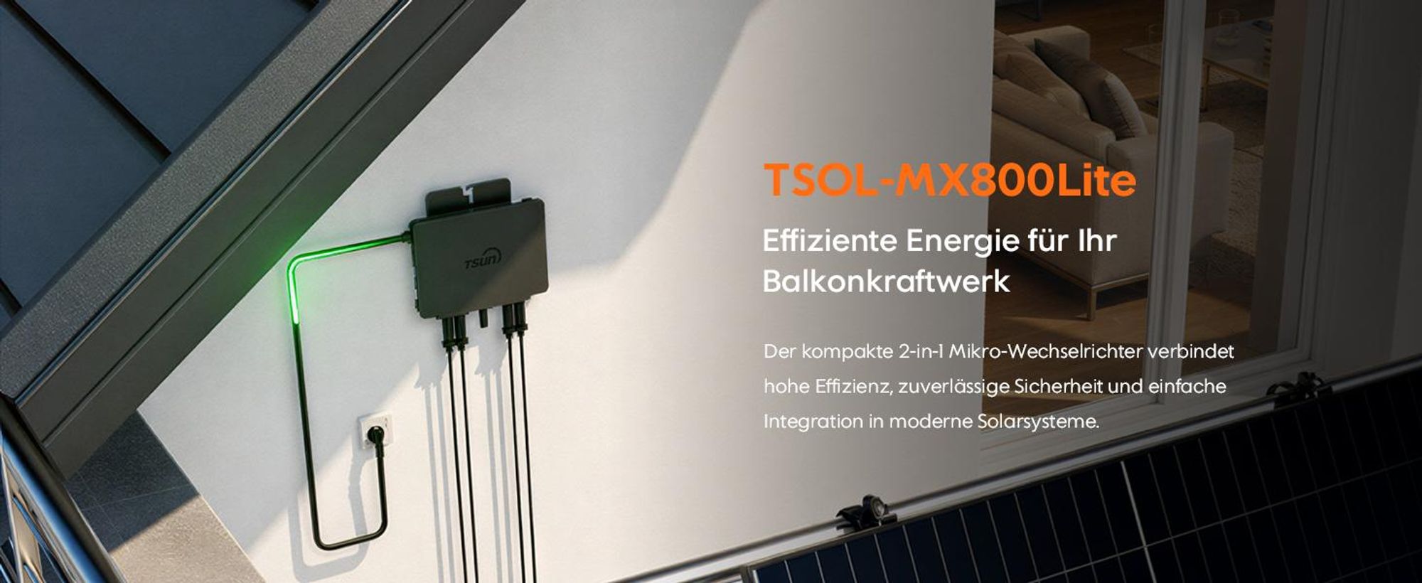 TSUN TSOL-MS800 Mikro-Wechselrichter 800W mit mit Anschlusskabel, Integriertes WLAN, Fernüberwachung per App, Separates MPPT für jedes Panel, 0% MwSt