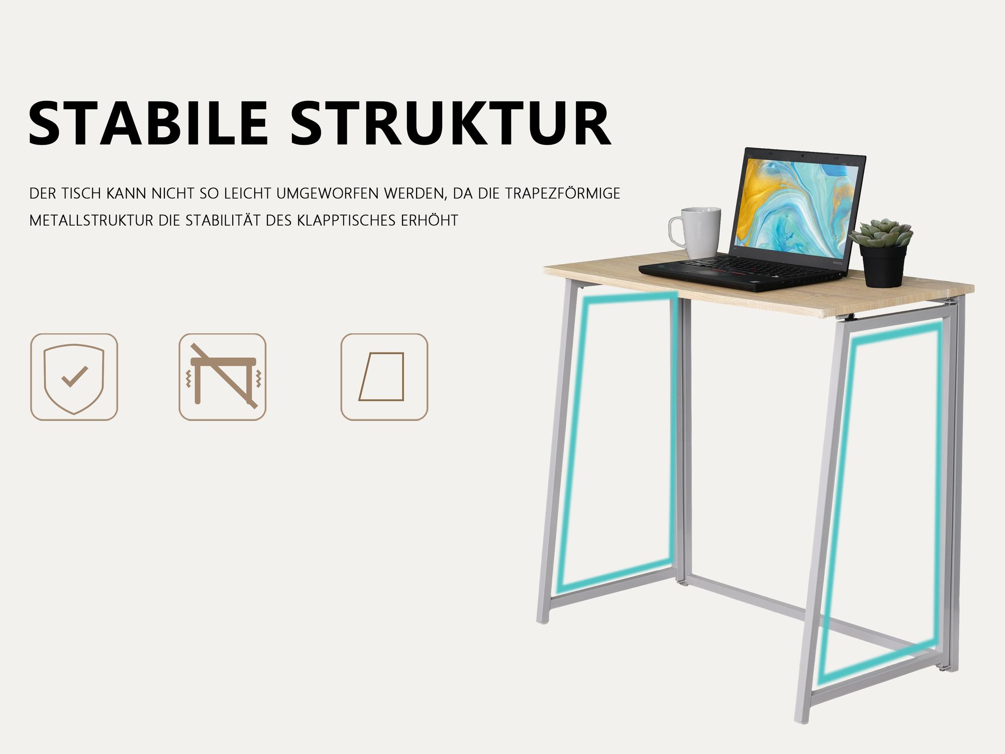 Meubles Cosy Industrieller Klappschreibtisch / Computertisch aus Eiche und weißem Metall - ASCOLI