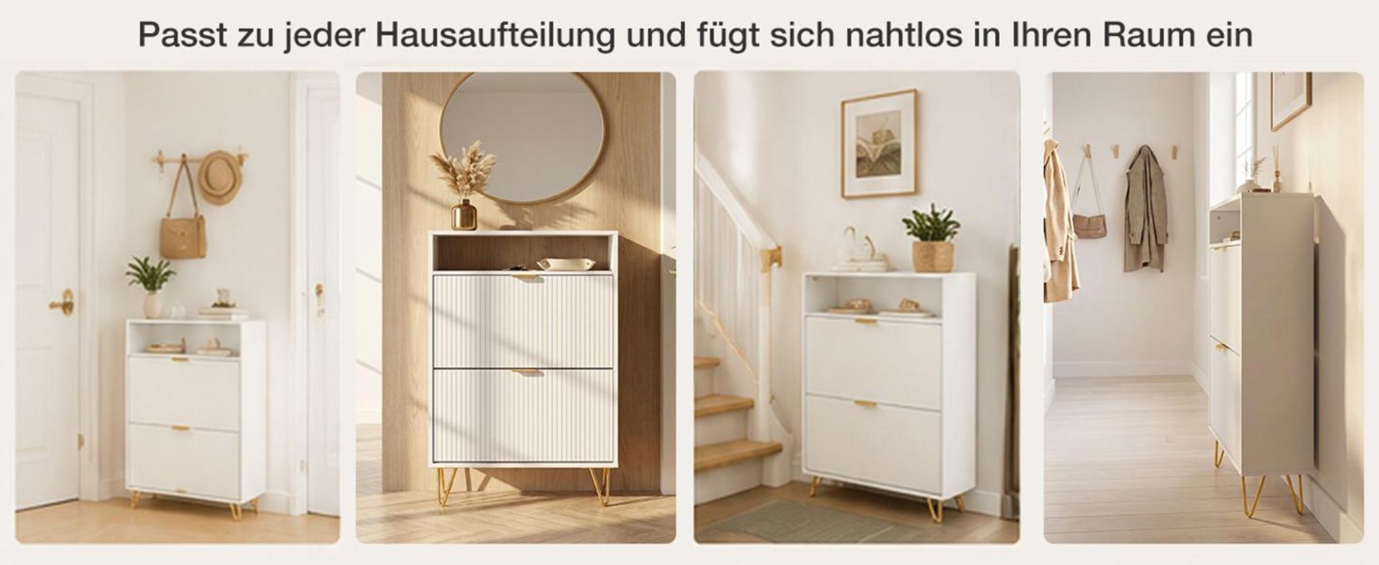 Schuhschrank schmal Holz, Schuhkipper Weiß, 2 Klappen, 101x60x26cm Stabiles Metallgestell und viel Stauraum für Flur und Eingangsbereich