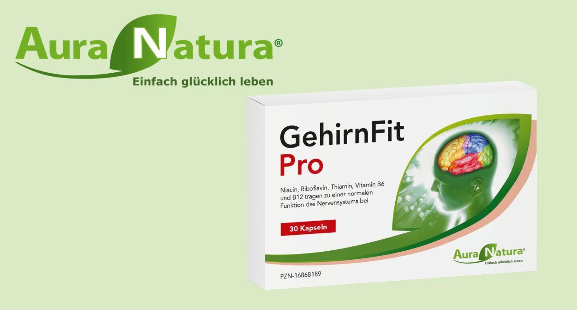 Aura Natura® GehirnFit Pro – zur Unterstützung von Nerven, mentaler Leistung – mit Vitamin B Komplex | Enthält Astaxanthin, Bacopa Monnieri & Pflanzenextrakte | 30 Kapseln – 1 Monat Vorrat