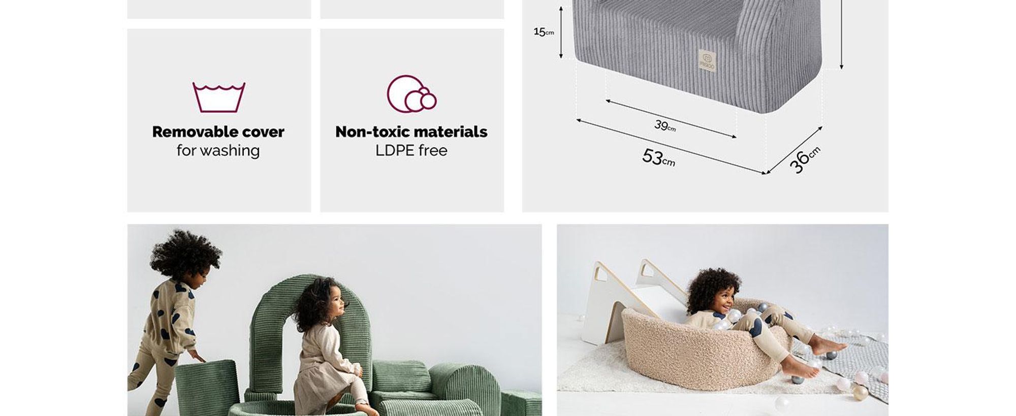 MISIOO Detské kreslo od 1 roka - Detské kreslo Corduroy Premium - stabilné a mäkké - ergonomicky polstrované - 40x53x36 cm