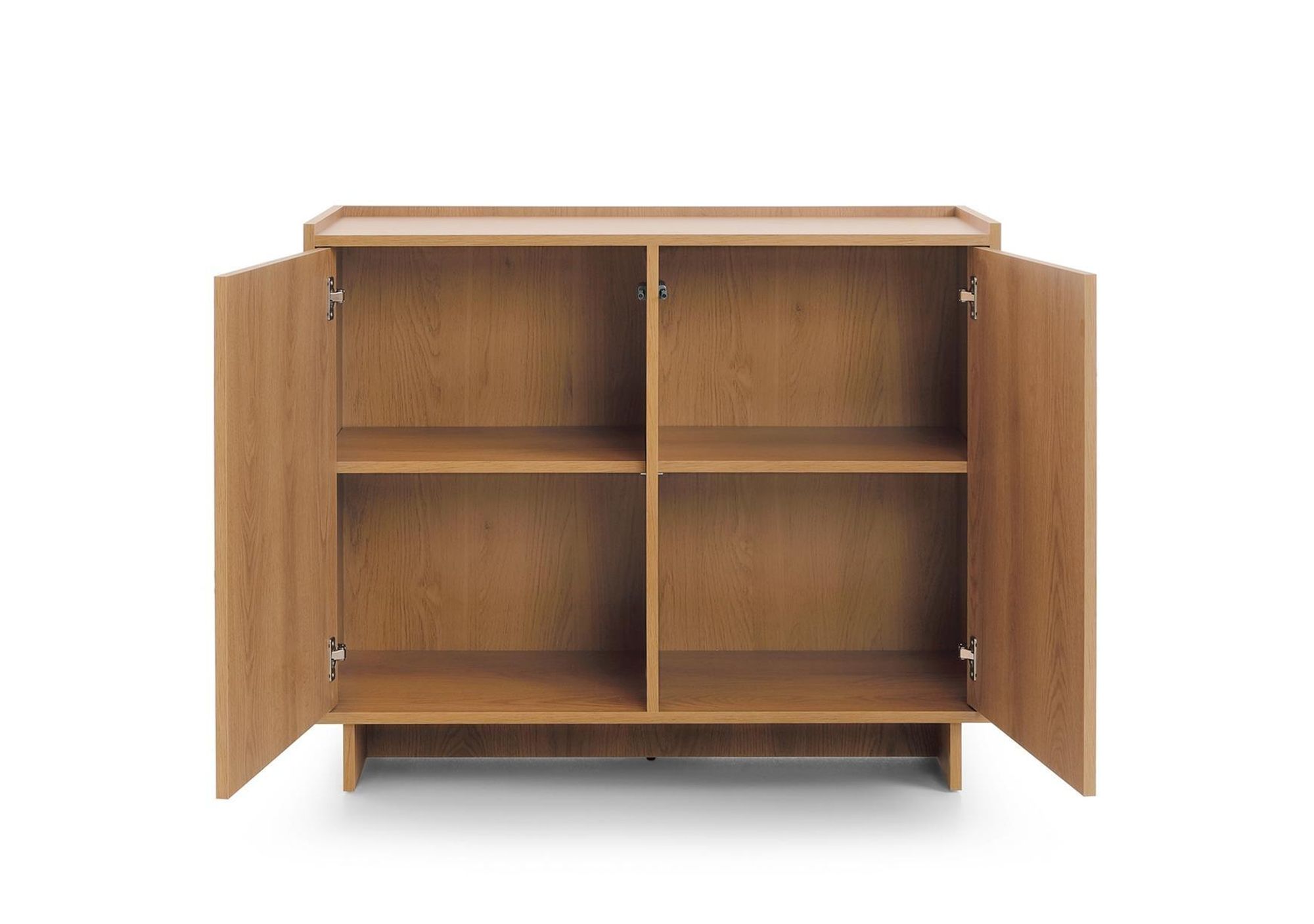 BETTSO Kommode SUNA – Japandi-Design – Eiche Caramel Sideboard grifflos für Wohn- & Schlafzimmer, 4 Fächer, 98x81x39 cm, Saugroboter-geeignet
