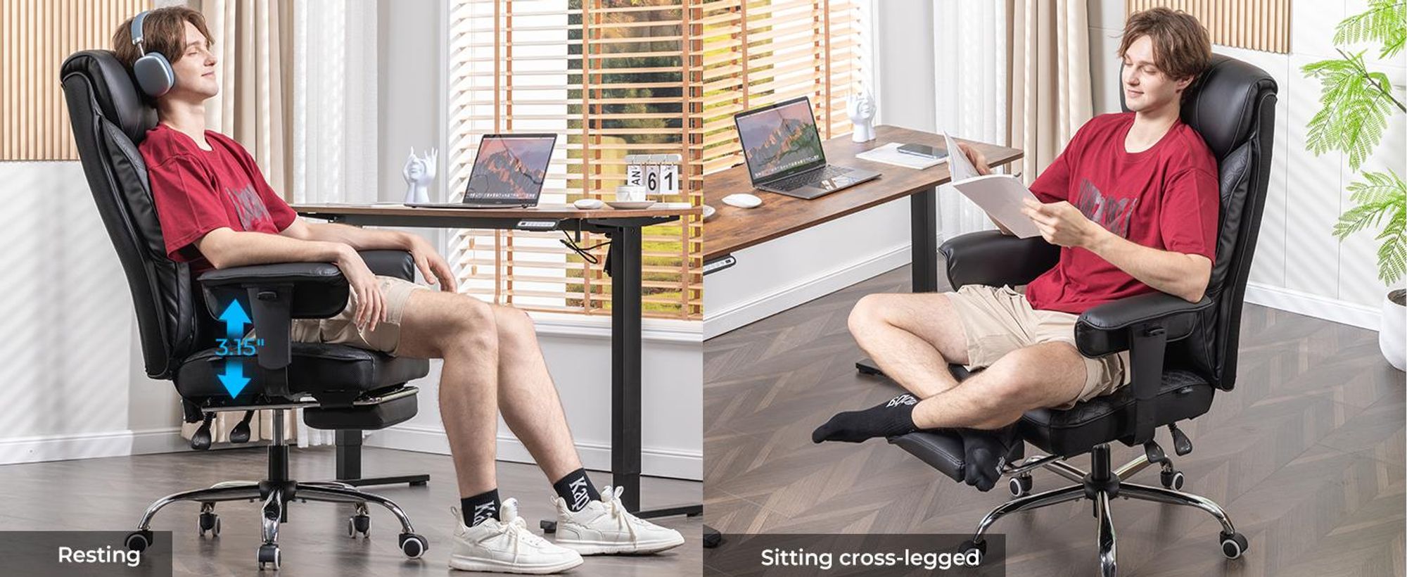 Fotel gamingowy COMHOMA dla wysokich i ciężkich osób, ergonomiczny fotel biurowy do 180 kg, poduszka siedziska 3D, regulowany podnóżek, skóra PU, czarny