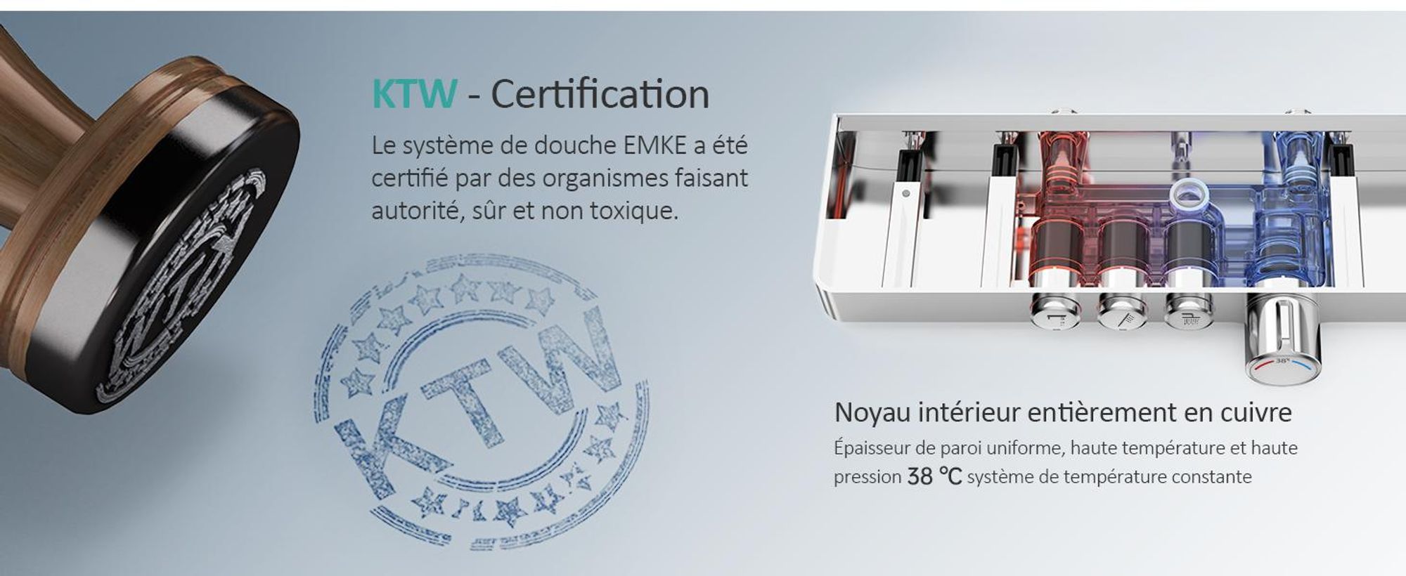 EMKE Système de douche avec thermostat 1146x450x480mm tablette en verre douchette à main avec 3 types de jets douche de pluie, robinetterie de salle de bain & douche, KTW, chrome F10