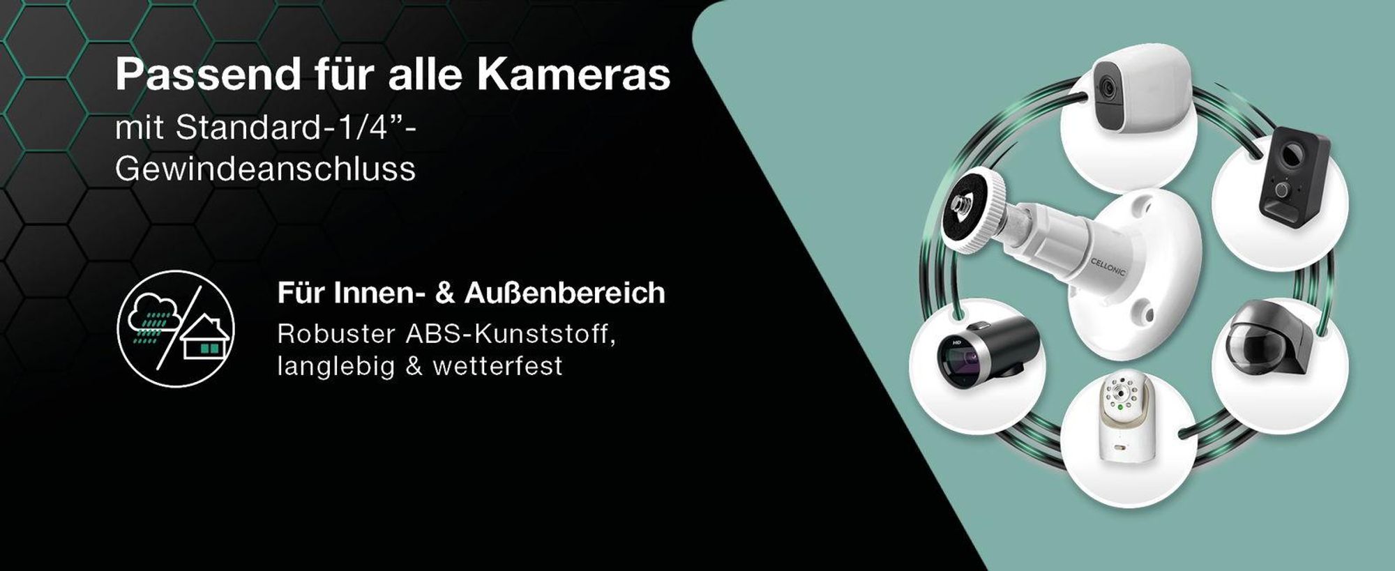 CELLONIC Kamera Wandhalterung mit 1/4" Zoll Gewinde für Arlo Pro 5,4,Pro 3,Pro 2,Ultra 2,Ultra 4k,Essential, Light Halterung Überwachungskamera Befestigung innen und außen, Security camera mount