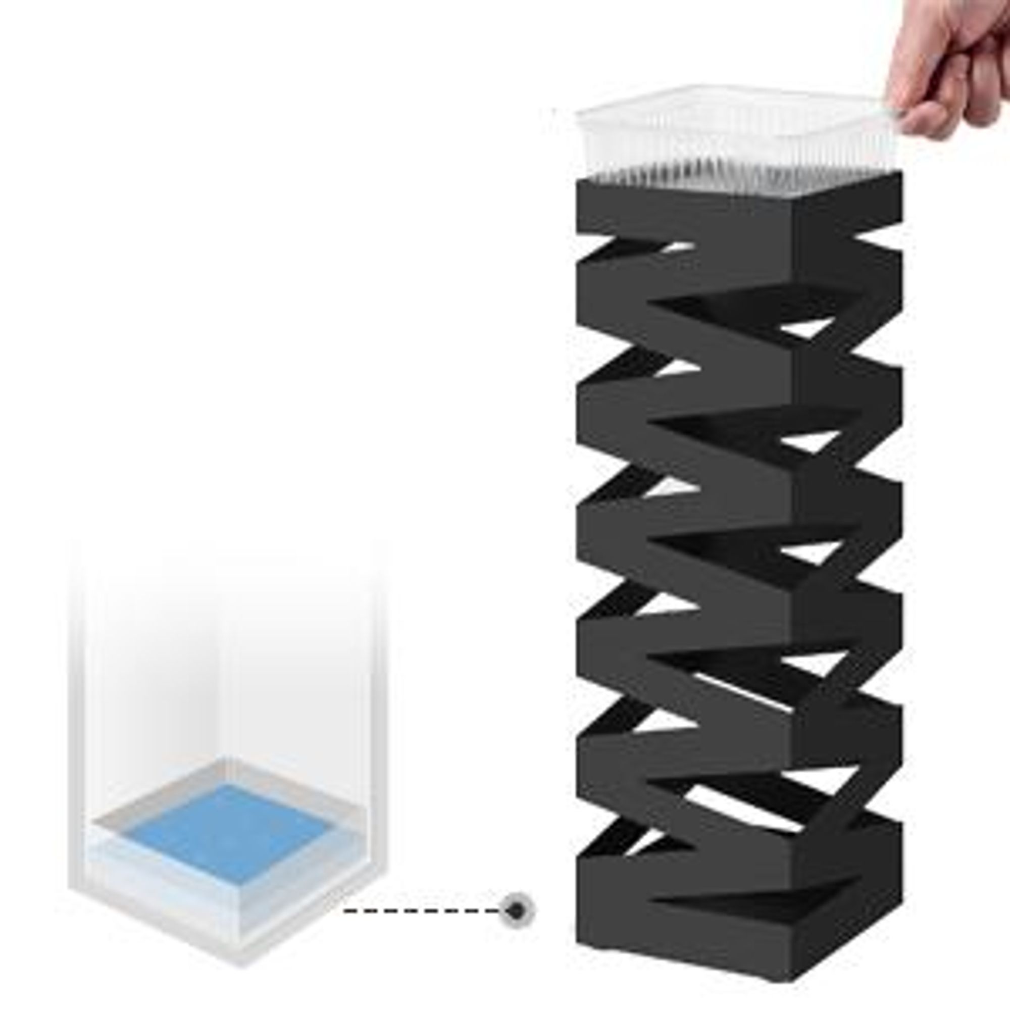 SONGMICS Ø 15,5 x49cm Schirmständer 2 Haken Metall Regenschirm Wasserauffangschale schwarz werdern verschenkt rechteckig LUC16B