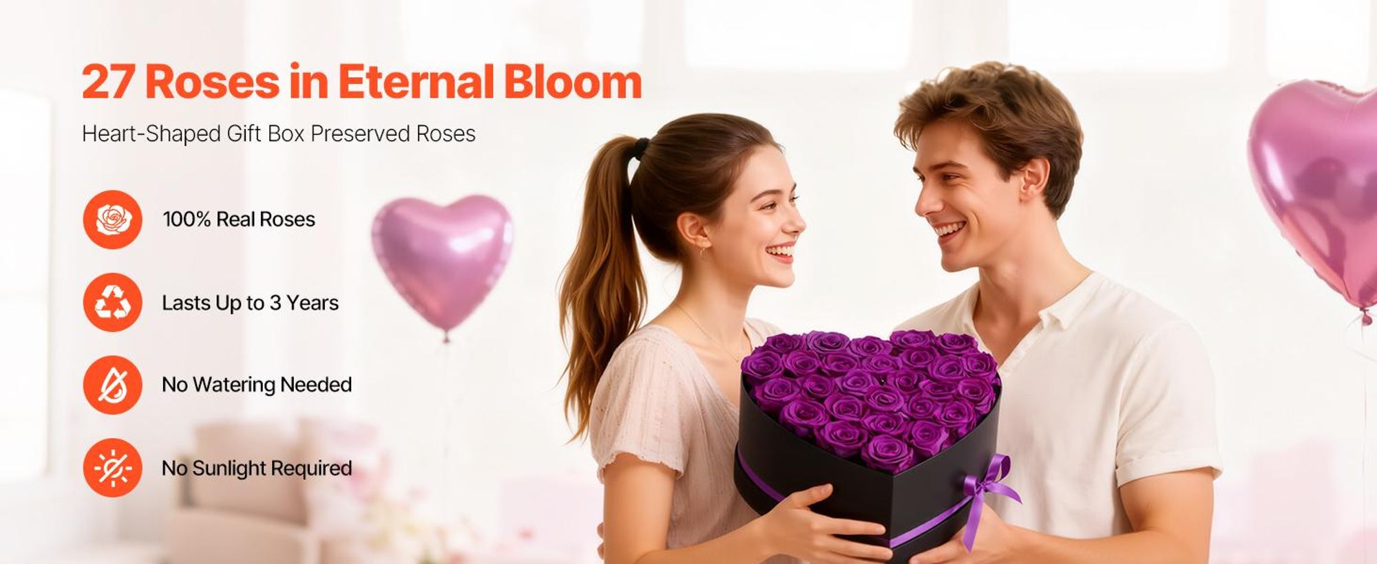 VEVOR Ewige Blumen, 100 konservierte Rosen in einer herzförmigen Box, ewige Blumen unsterblicher Strauß Geburtstagsgeschenk für Frauen, Ehefrauen, Mütter, Jubiläum, Valentinstag, Weihnachten, Rot, Herz-a, Lila