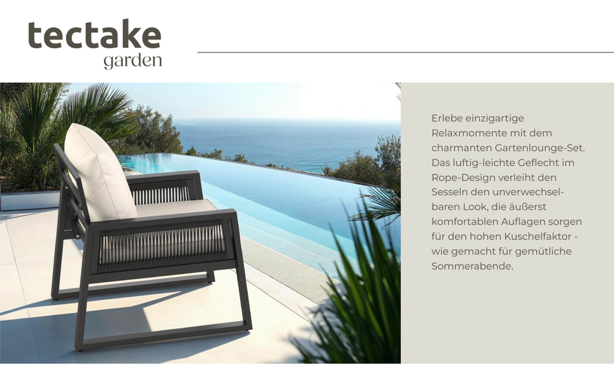 tectake® Aluminium Garten-Lounge Set Captive im Rope-Design