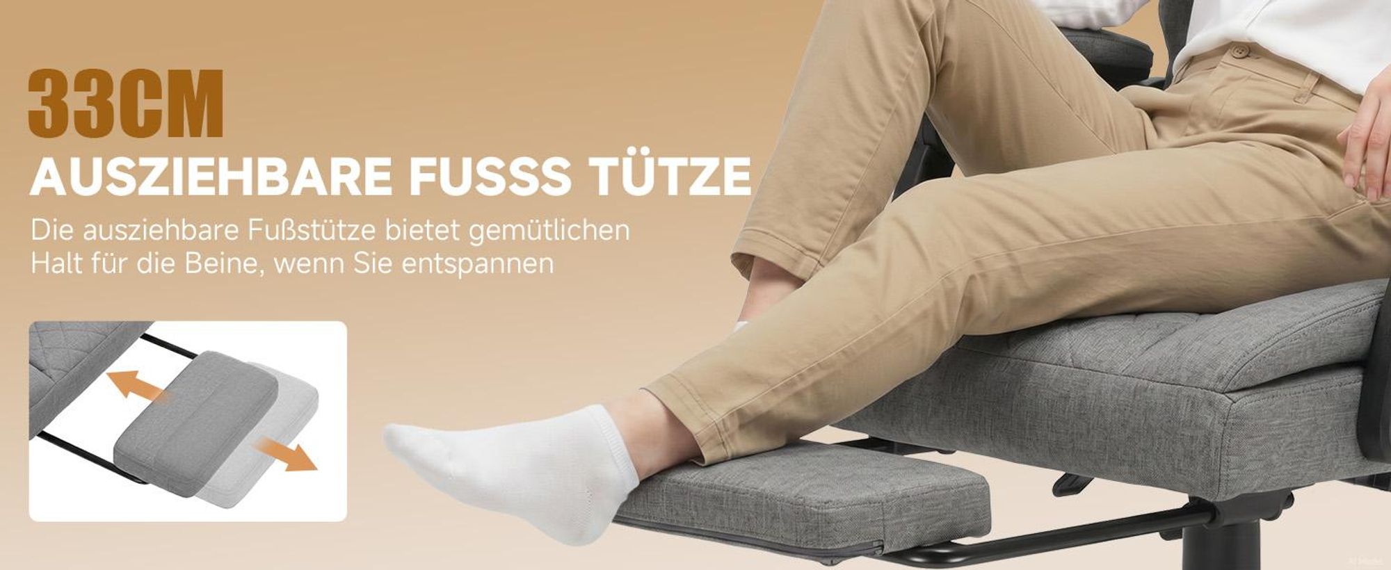 GTPLAYER Gaming Stuhl, Ergonomischer Bürostuhl mit Fußstütze und Lendenstütze, Hochlehner Chefsessel für Große, breiter Computersessel, Höhenverstellb