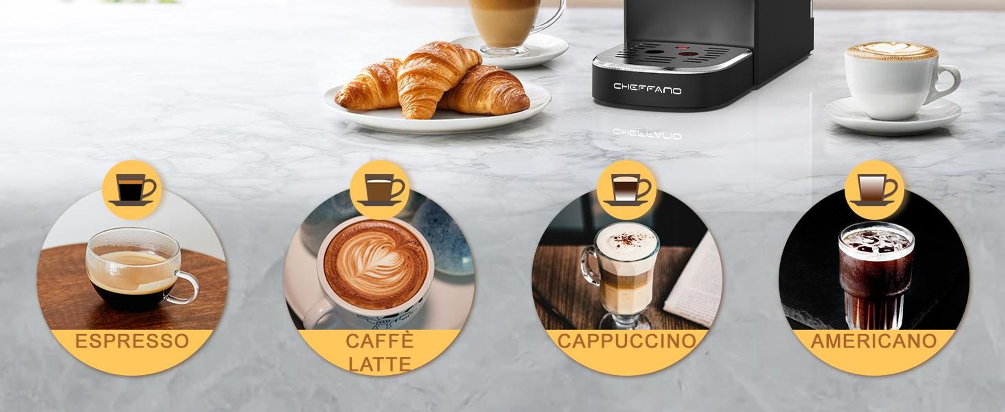 CHEFFANO Espresso Siebträgermaschine 20 Bar, Espressomaschine mit Milchsystem & Touchscreen, Edelstahl Kaffeemaschine für Cappuccino & Latte