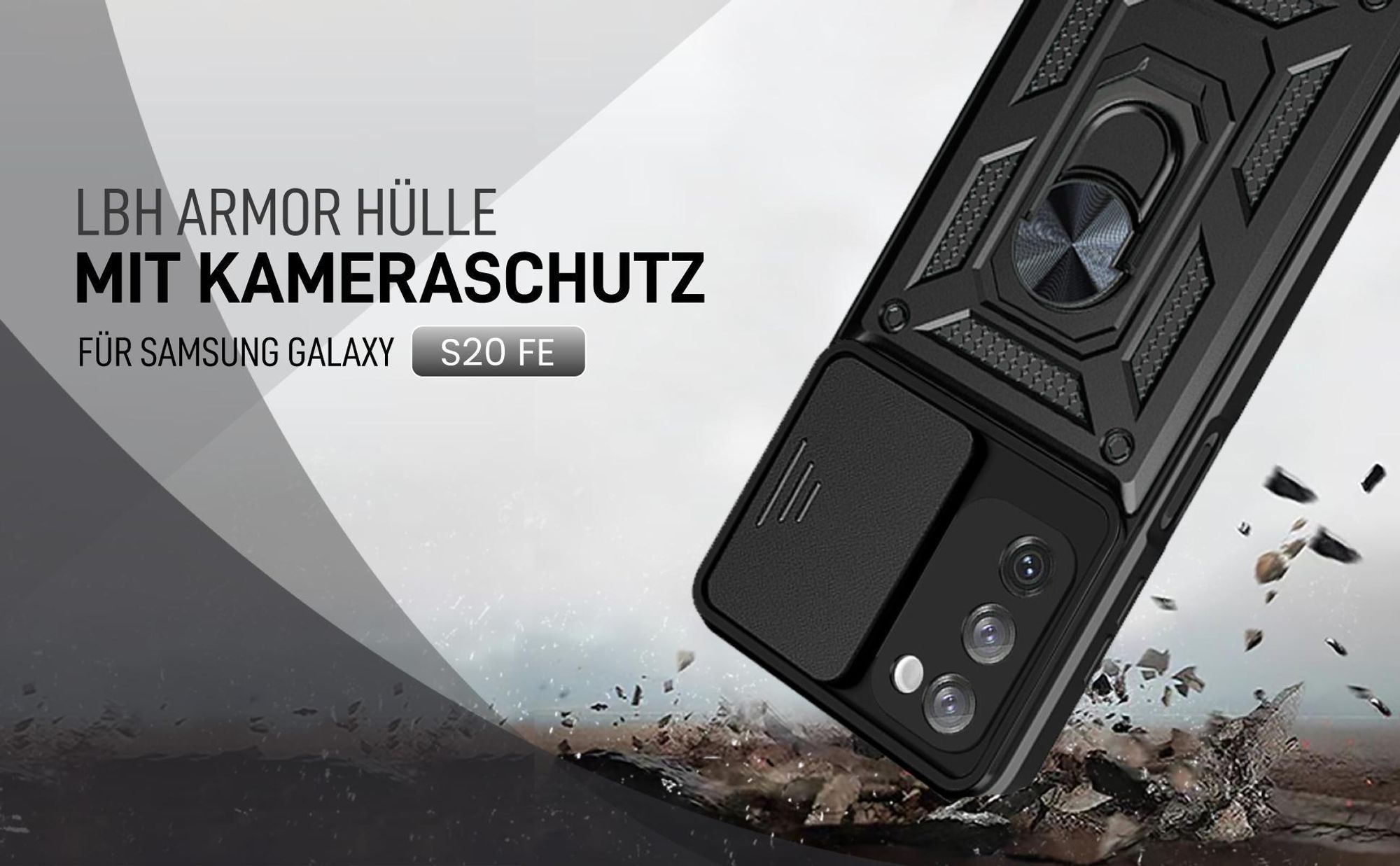 Schwarze Outdoorhülle mit Kameraschutz für Samsung Galaxy S20 FE