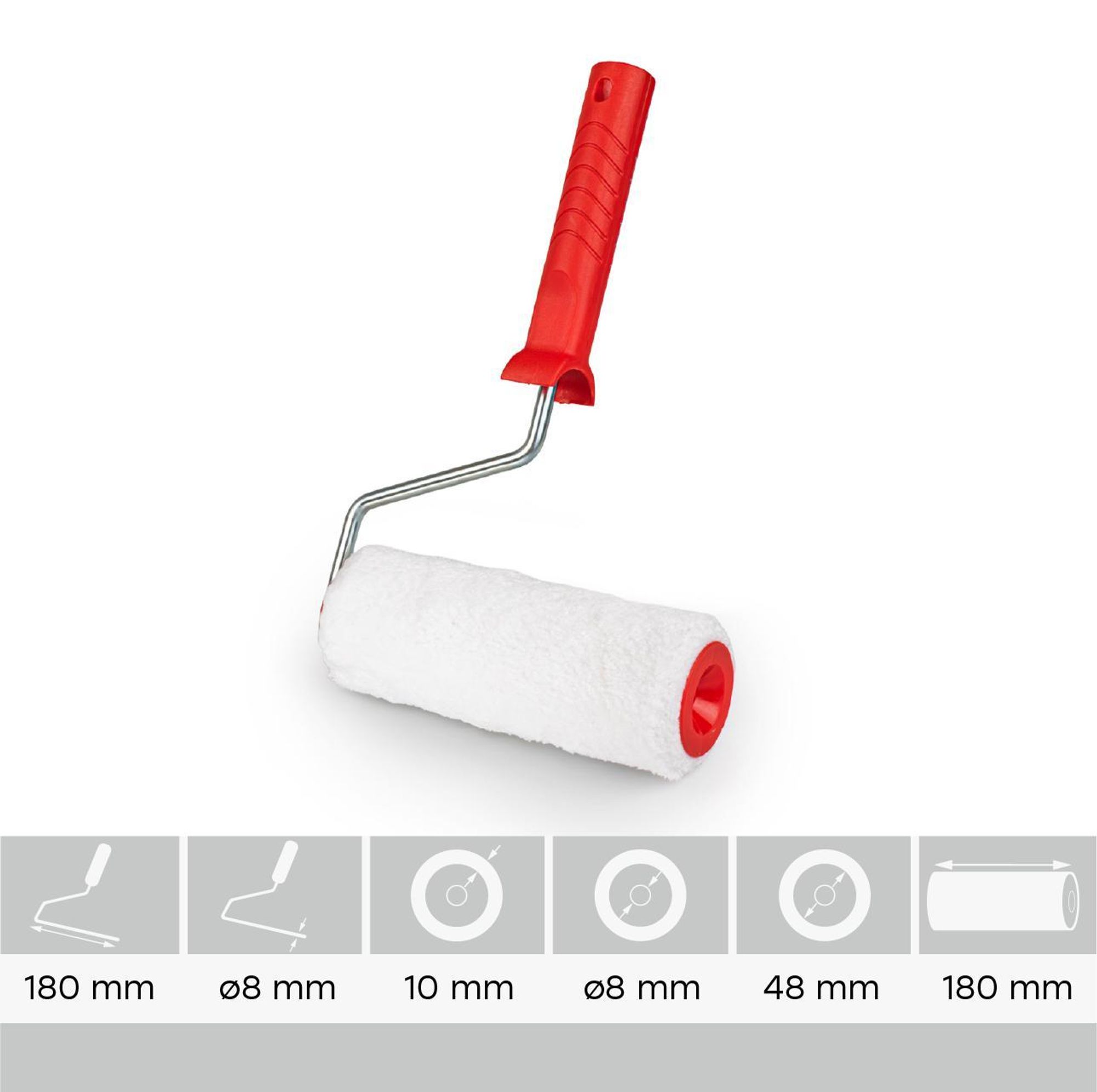 Farbroller 180 mm Mikrofaser – Malerrolle mit Griff & Bügel Ø 8 mm Profi Set