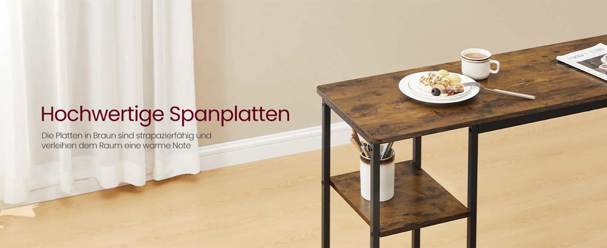 VASAGLE Bartisch-Set mit Regal, Essgruppe mit 2 Hockern, Metallgestell, für Küche oder Wohnzimmer, braun-schwarz