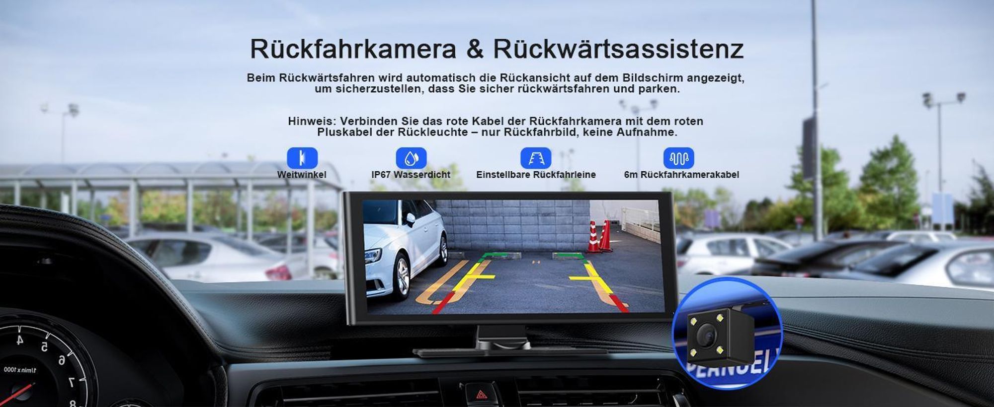 9.26 Zoll Carplay Display mit 2.5K Dashcam Auto Vorne,1080P Rückfahrkamera, Wireless A-pple Carplay Android Auto, Mirror Link