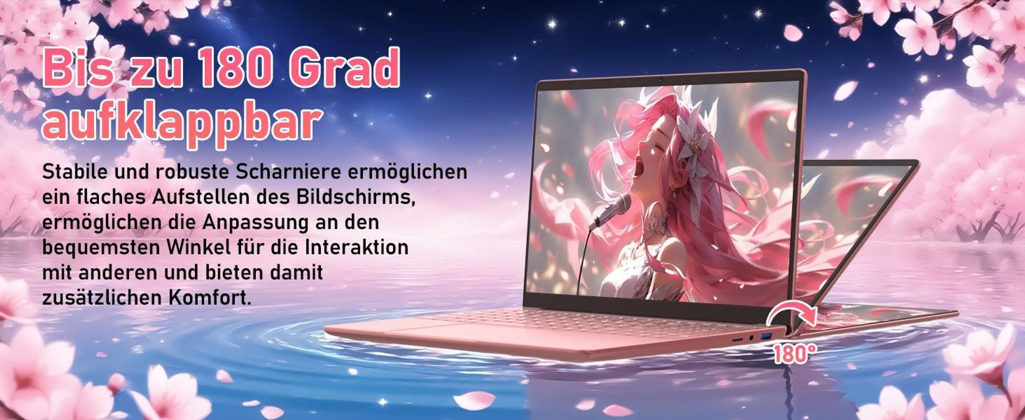 Molegar 15.6" Pink Laptop, 5205U, FHD, 8GB DDR4, 256GB PCIe SSD, Backlit KB, Fingerprint, 180° Hinge, 6000mAh Battery, Webcam, WiFi 5, USB 3.0, Rosa