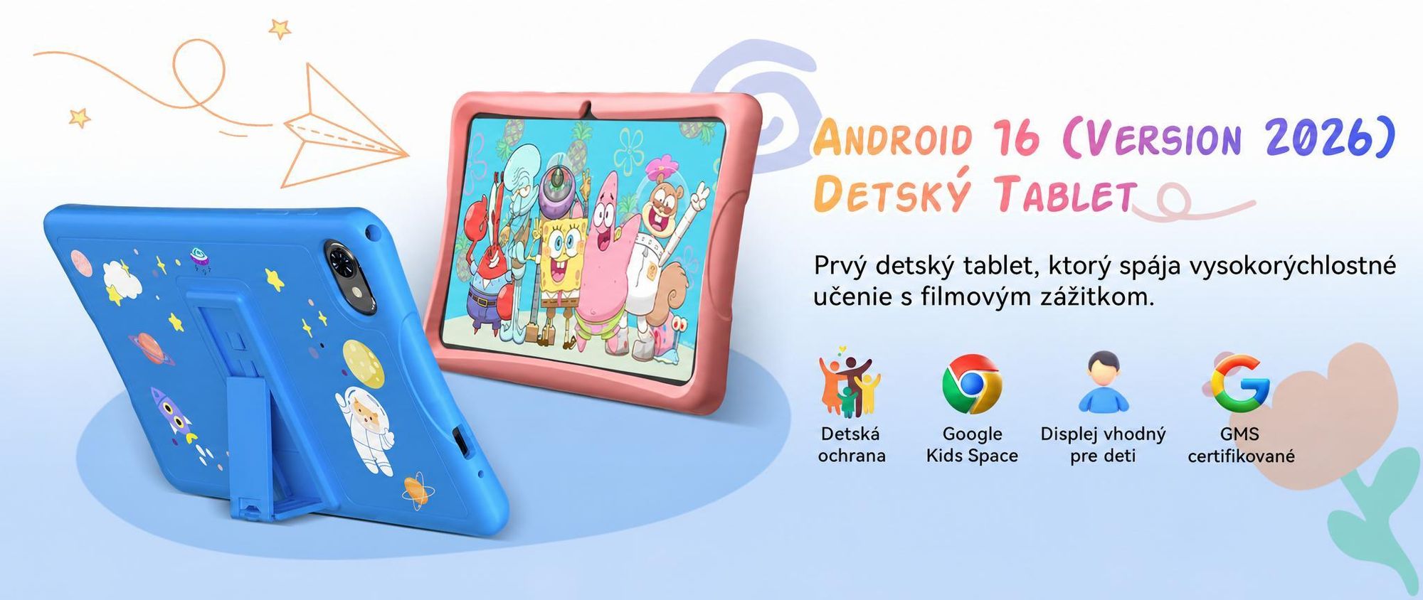 Tabwee K10 Kids 10.1" Blau Tablet, Google Kids Space, 4GB RAM+64GB ROM, Android 15 WiFi Tablet für Kind mit Kindgerechte Hülle und Stift, 5000mAh