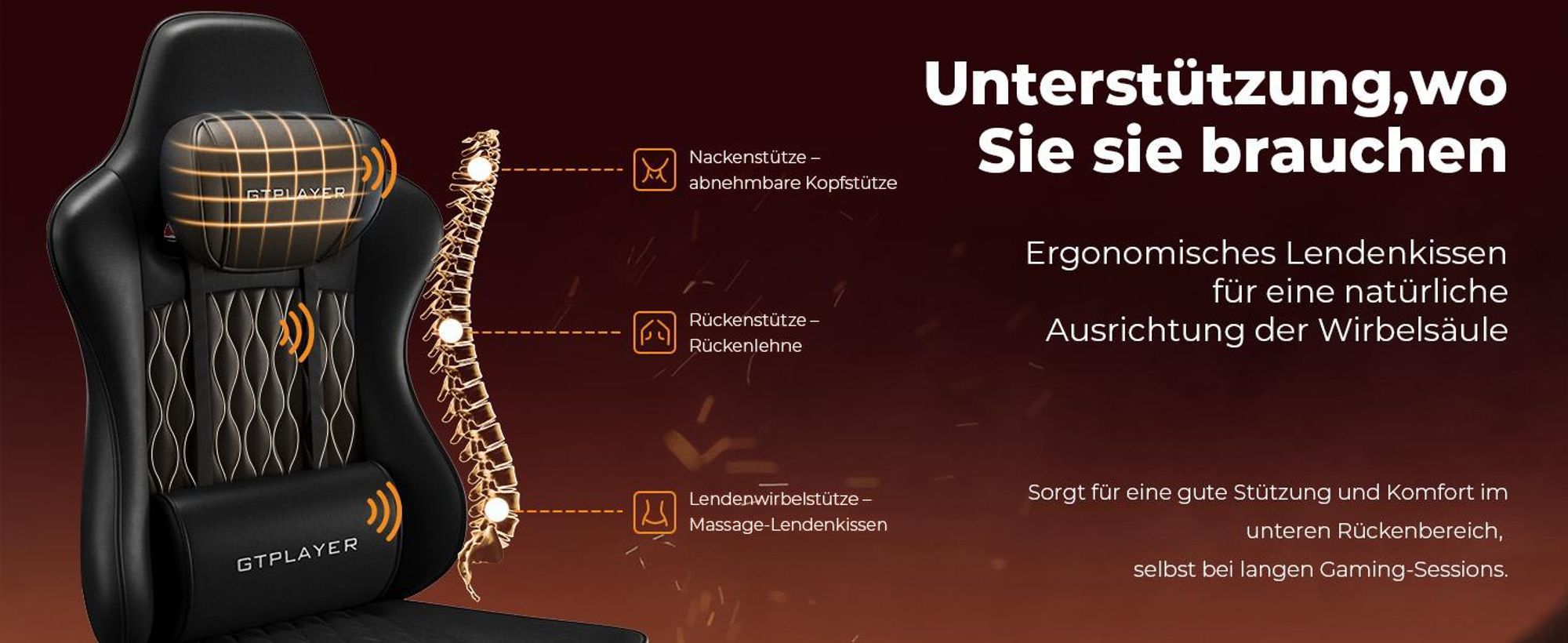 GTPLAYER GamingStuhl, Bürostuhl, Ergonomischer Pc Stuhl, Höhenverstellbarer Drehstuhl, Armlehnen mit Synchronmechanik, Lendenkissen, Kopfkissen