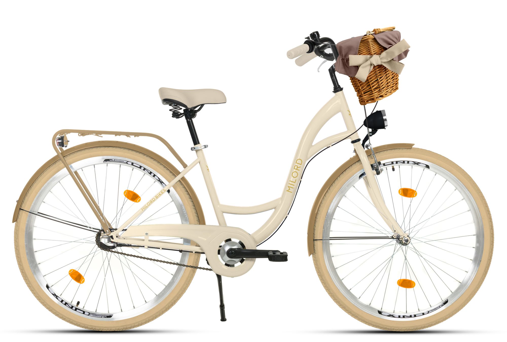 Milord Komfort Fahrrad Mit Weidenkorb Damenfahrrad, 28 Zoll, Rosa-Creme, 3 Gang Shimano