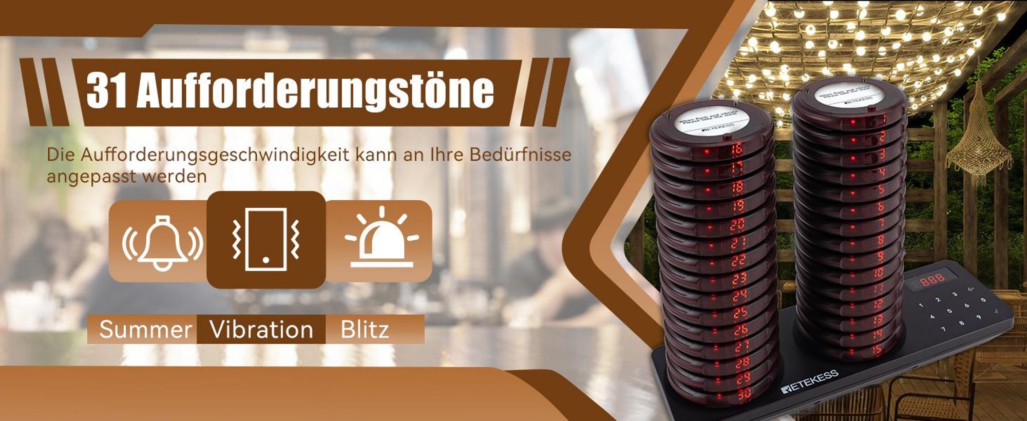Retekess TD163 Restaurant Pager System, Pager Rufsystem, 500M, 40 Pagers, 31 Rufmod, 300mAh 20H, Pager set für Fast Food, Hotel, Café, Bar