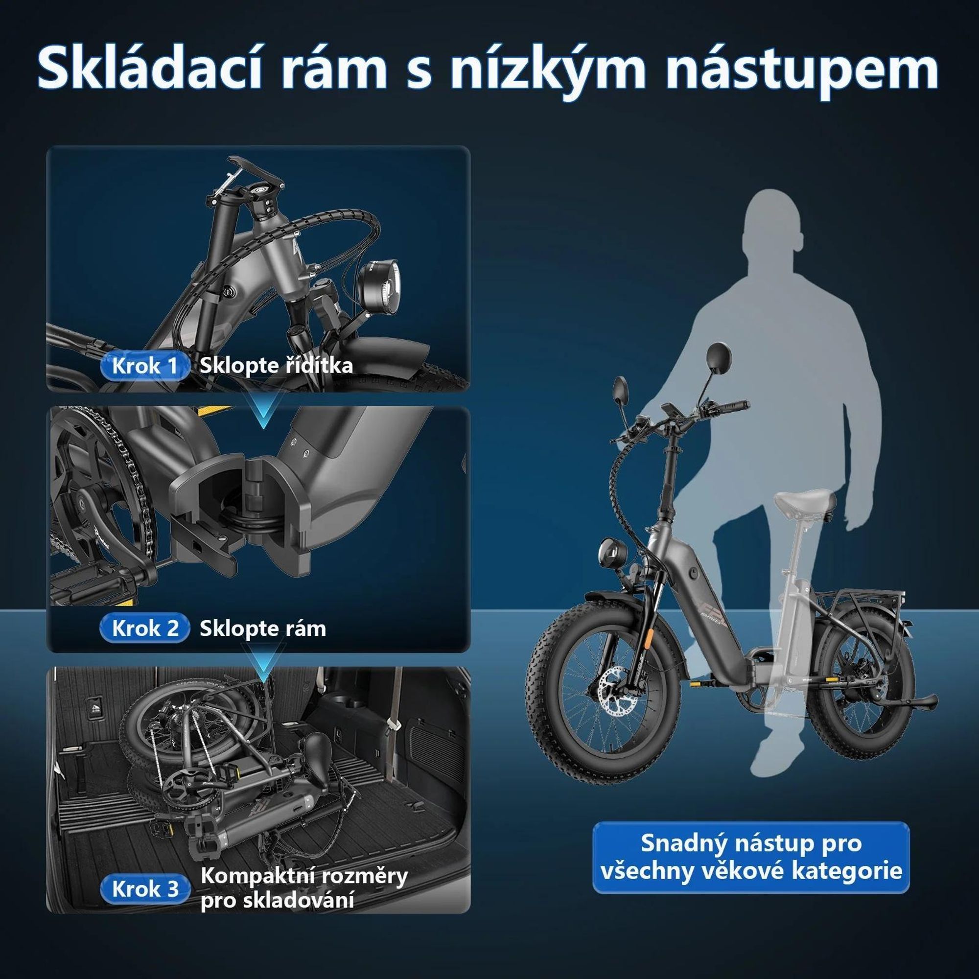Elektrokolo FAFREES FF20 Polar - Baterie 48V12*2AH 20" Hydraulická Kotoučová Brzda - Šedomodrá