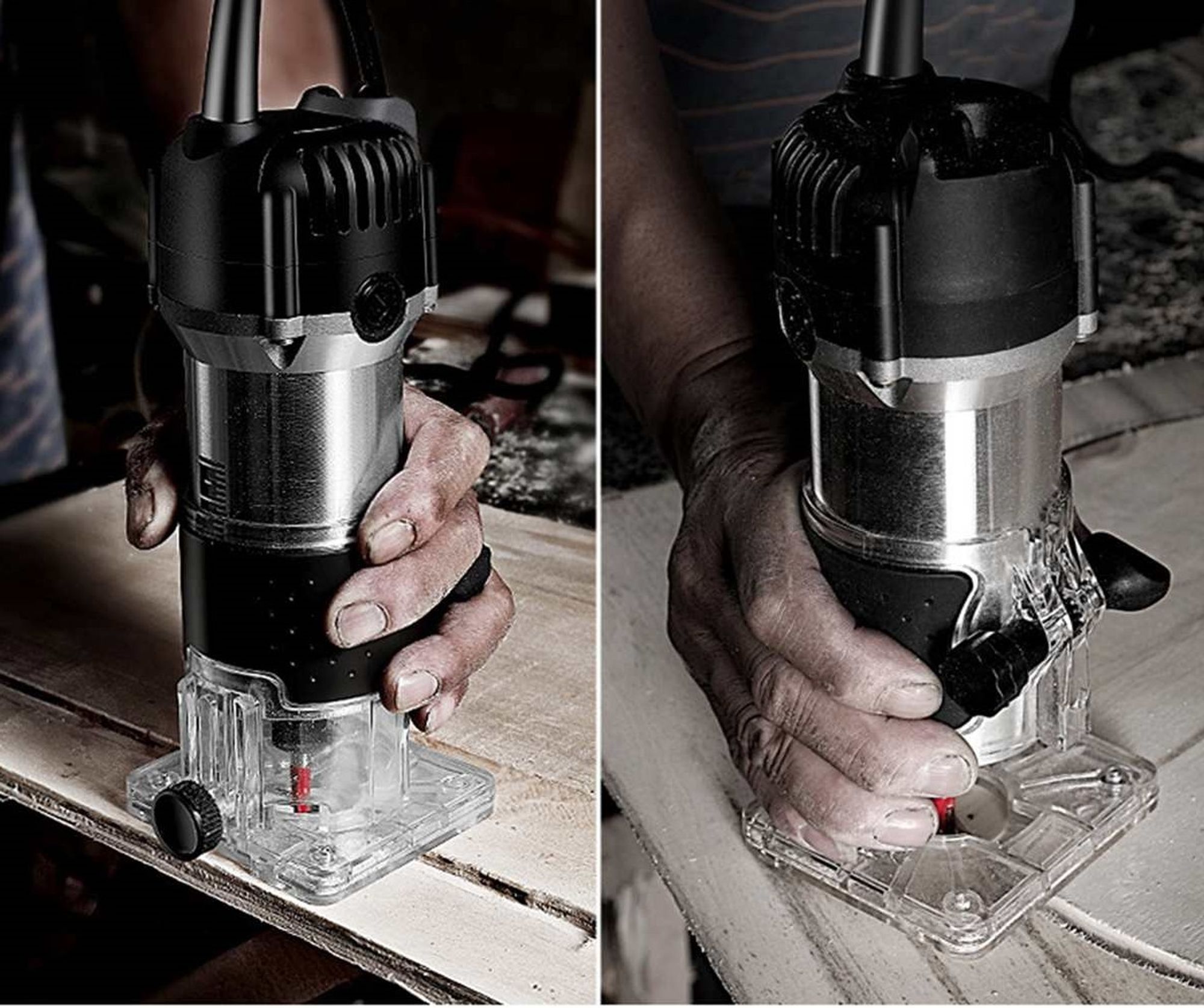 DELPHI Oberfräse für Holzbearbeitung 800 W Kantenfräse Handpalmenfräser für die Holzbearbeitung mit Zubehör 330000 R/min 6,35 mm Set