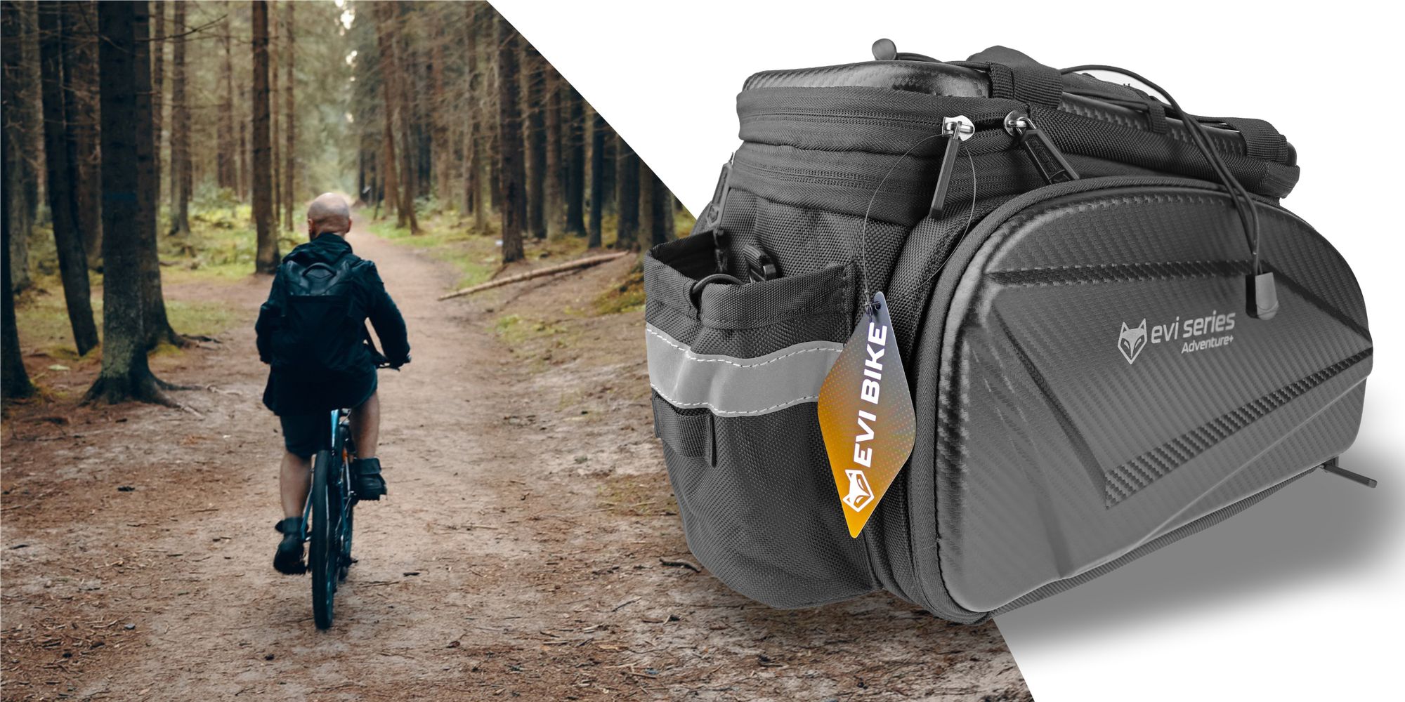 Wodoodporna torba rowerowa na bagażnik 35 l, torba bagażowa EVA Hardtop z osłoną przeciwdeszczową i paskiem na ramię, odblaskowa, EVI BIKE Adventure+ czarna