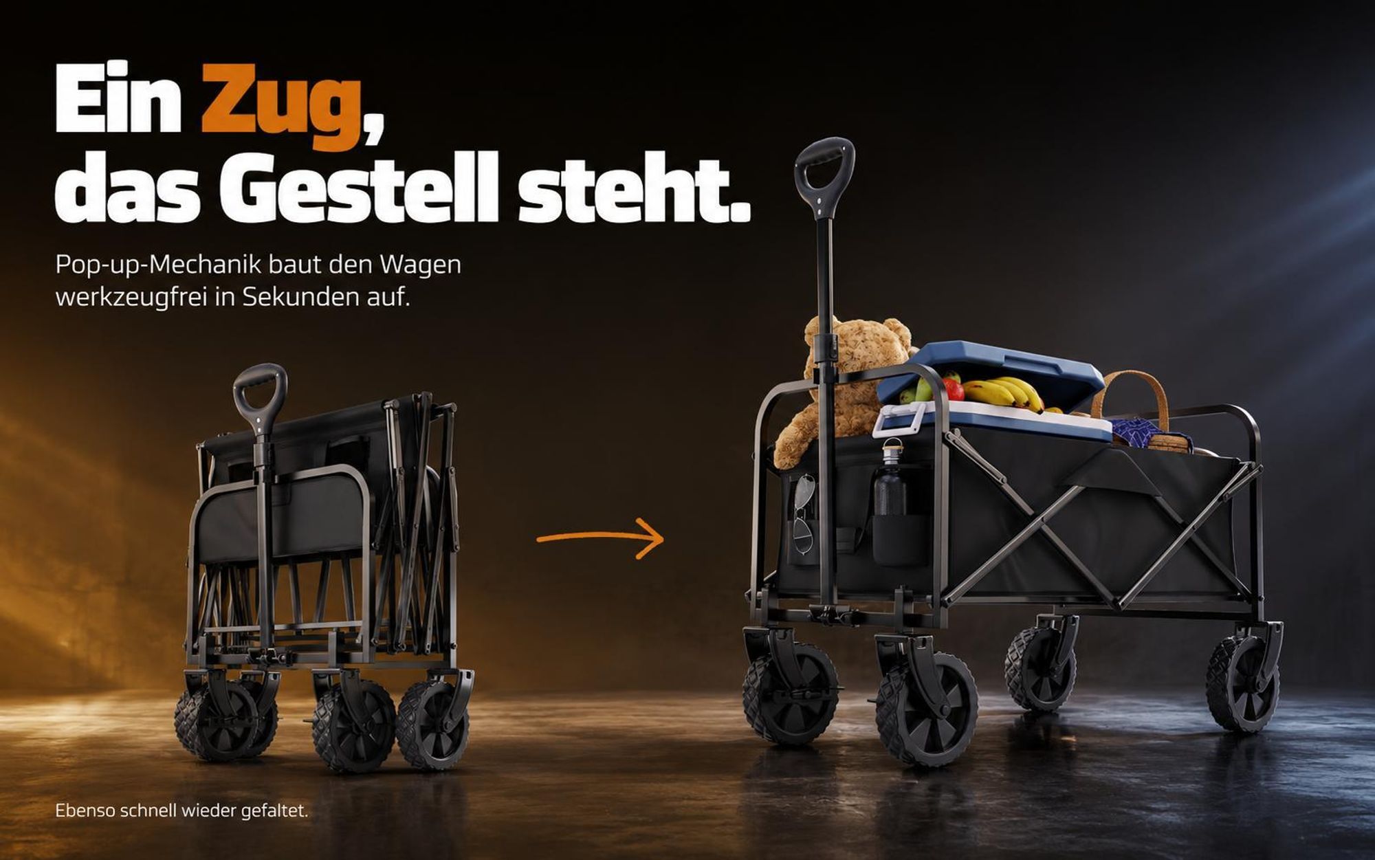 ONBEST Bollerwagen | faltbar | mit Schutzhaube | 61L | 80 kg | 0,8 mm Stahl | Schwarz | Wasserabweisend | 210D Oxford-Gewebe