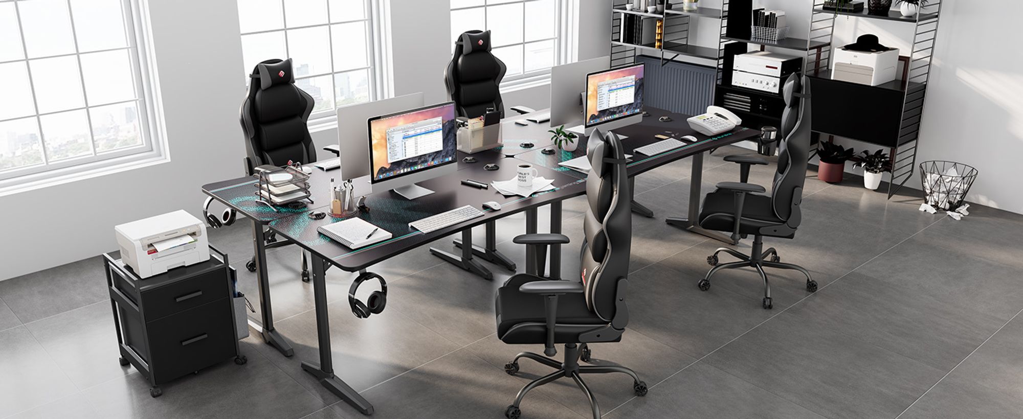 EUREKA ERGONOMIC Gamingtisch 152×70cm Gaming Schreibtisch Großer Computertisch Ergonomischer PC Tisch mit Kopfhörerhaken und Getränkehalter