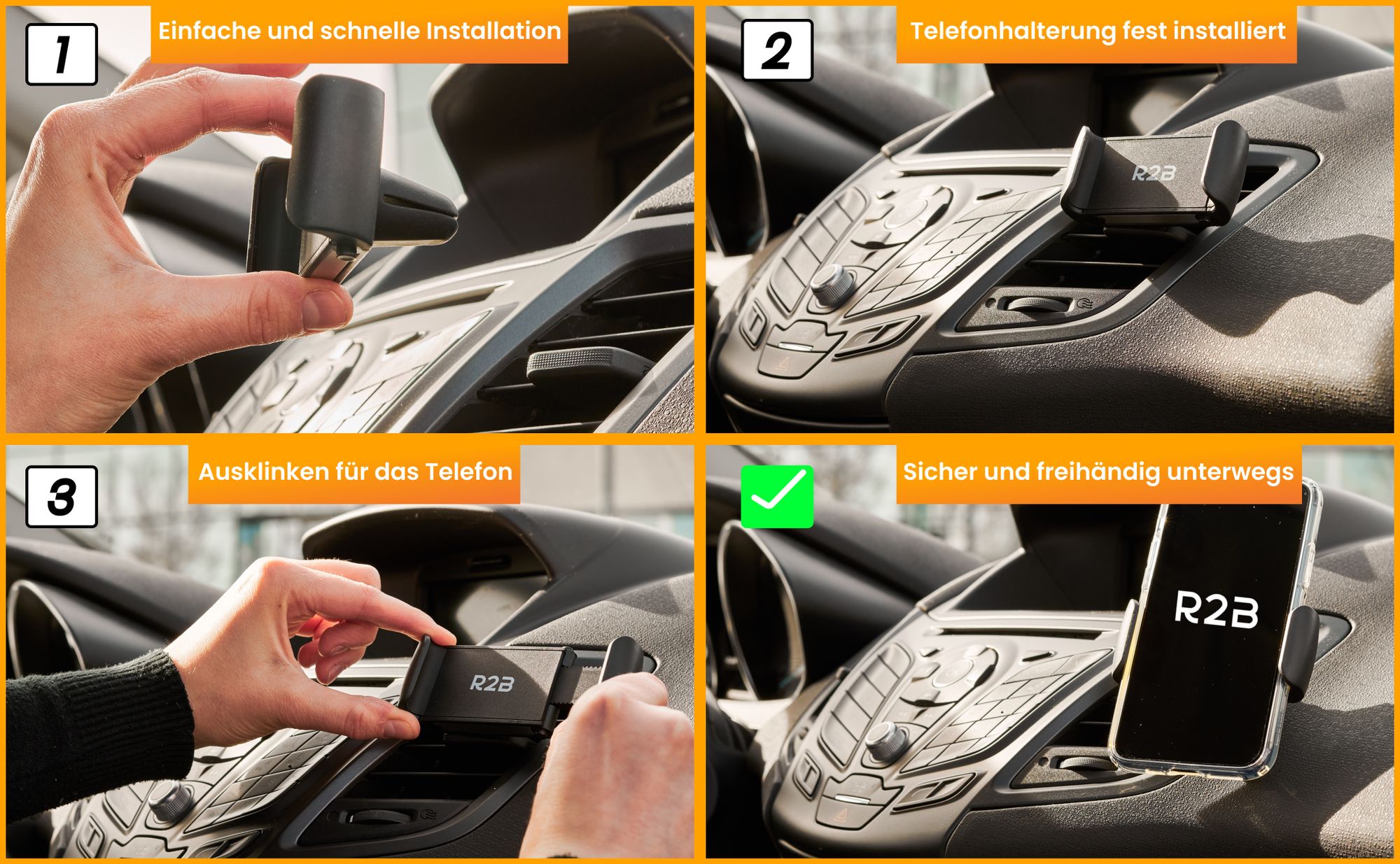 R2B Handy Halterung Auto Für lüftung - auto Handyhalterung, Universal auto handy halterung Lüftungschlitze, KFZ halterung lüftungsgitter