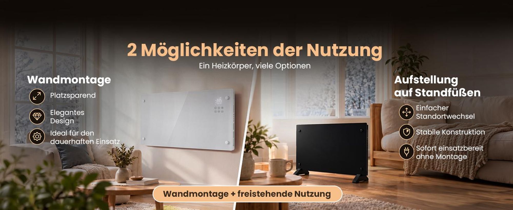 EXTRALINK Glass Panel Heater Glasheizung 2000W WLAN, WiFi, Thermostat, Schwarz