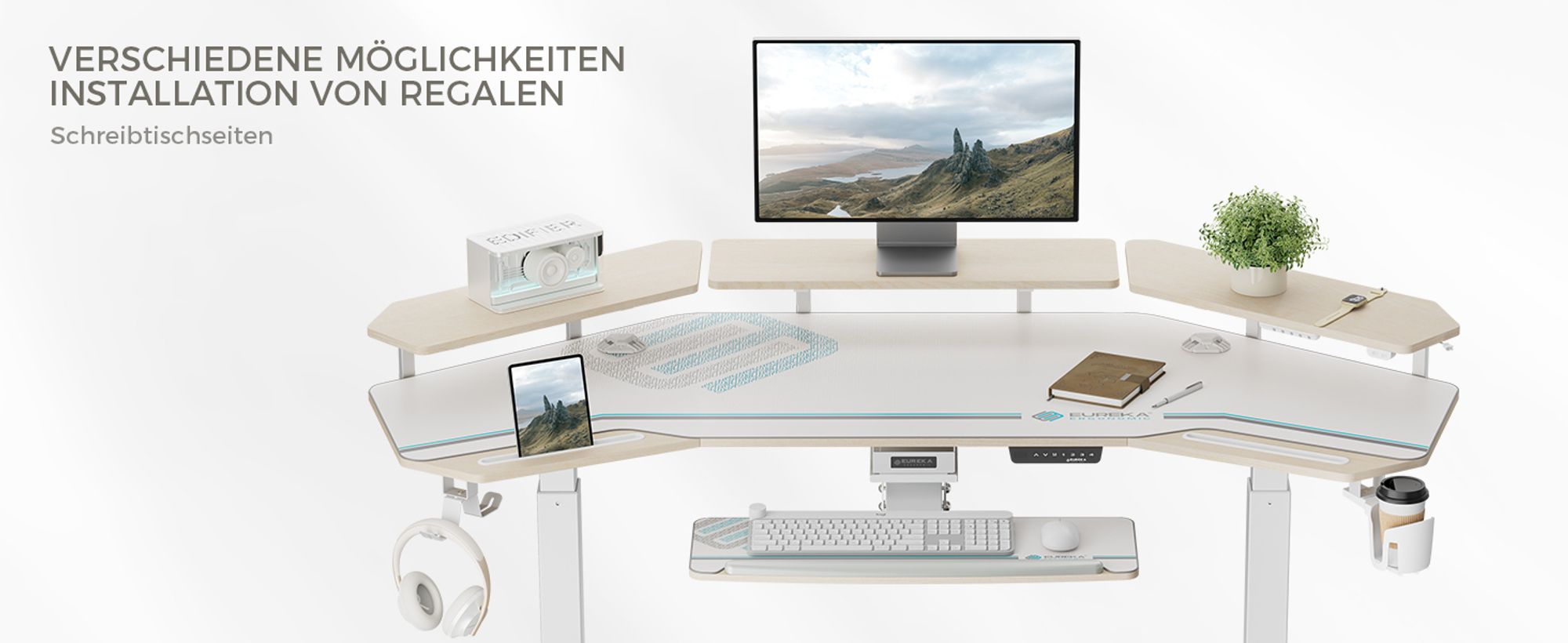 EUREKA ERGONOMIC Elektrisch Computertisch 182×76cm Höhenverstellbarer Schreibtisch Stehpult Gaming Tisch mit Monitorständer und Tastaturablage