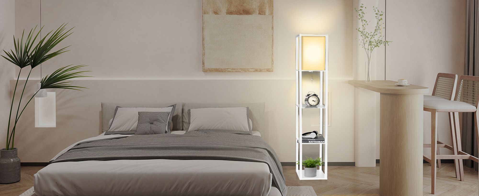 Puluomis 3 Ebene Stehlampe Stehleuchte Bodenlampe 160cm E27 Innenbeleuchtung Holz Weiß