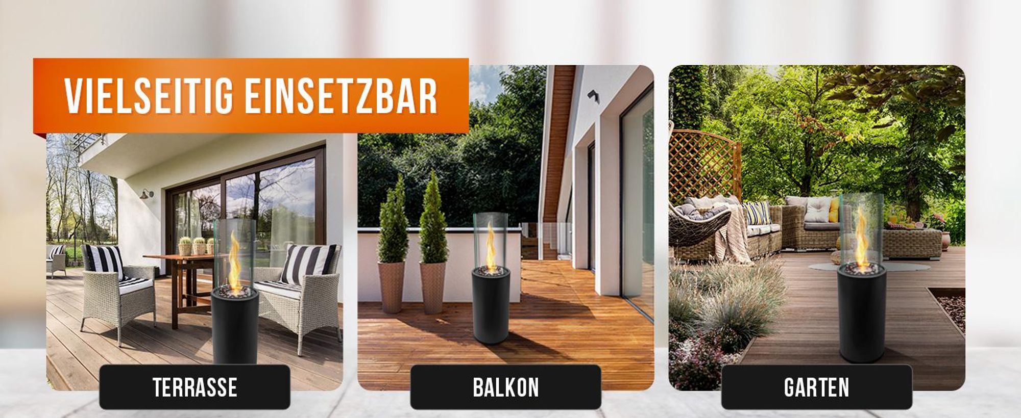 Flammtal Bioethanol Standkamin Helix für Garten, Terrasse, Balkon & Deko – Outdoor Kamin 3h Brenndauer / 86cm hoch – Freistehender Ethanol Standkamin