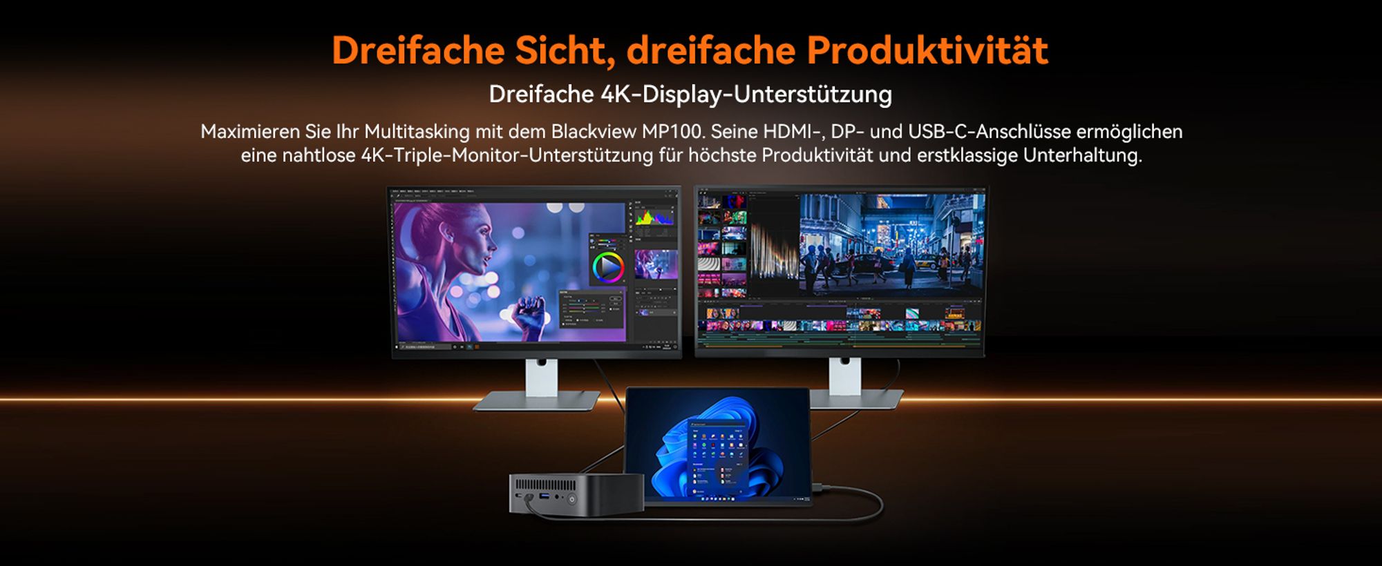 Blackview MP100 Pro Mini PC + klawiatura K1, procesor Intel i3-1215U (do 4,4 GHz), 16GB DDR5, 512GB SSD PCIe 4.0, obsługa 4K@144Hz, WiFi 6, złącza DP/HDMI, system Windows 11 Pro