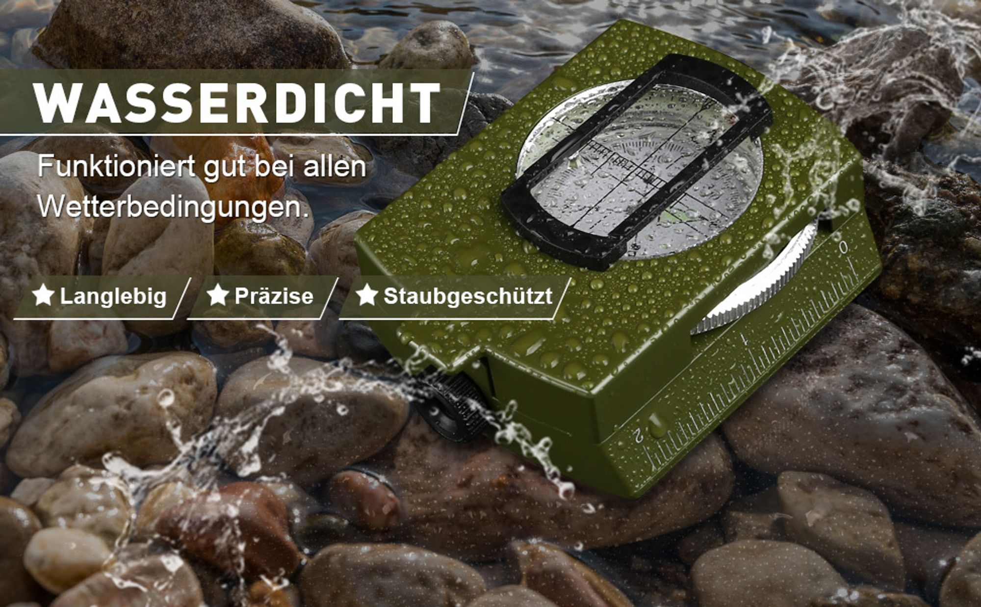 Militär Marschkompass, Professioneller Taschenkompass Peilkompass Kompass Compass mit Tragschlaufe für Jagd Wandern und Aktivitäten Camping