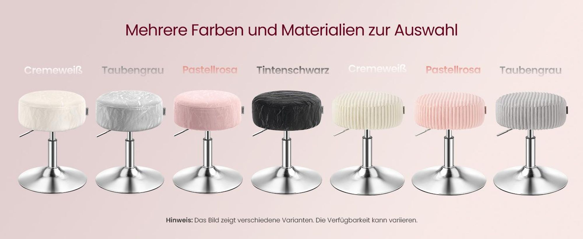 VASAGLE Schminkhocker Höhenverstellbarer Sitzhocker Rund 360° Drehbar ohne Lehne 38,5 x 38,5 x 44-56 cm Rosa