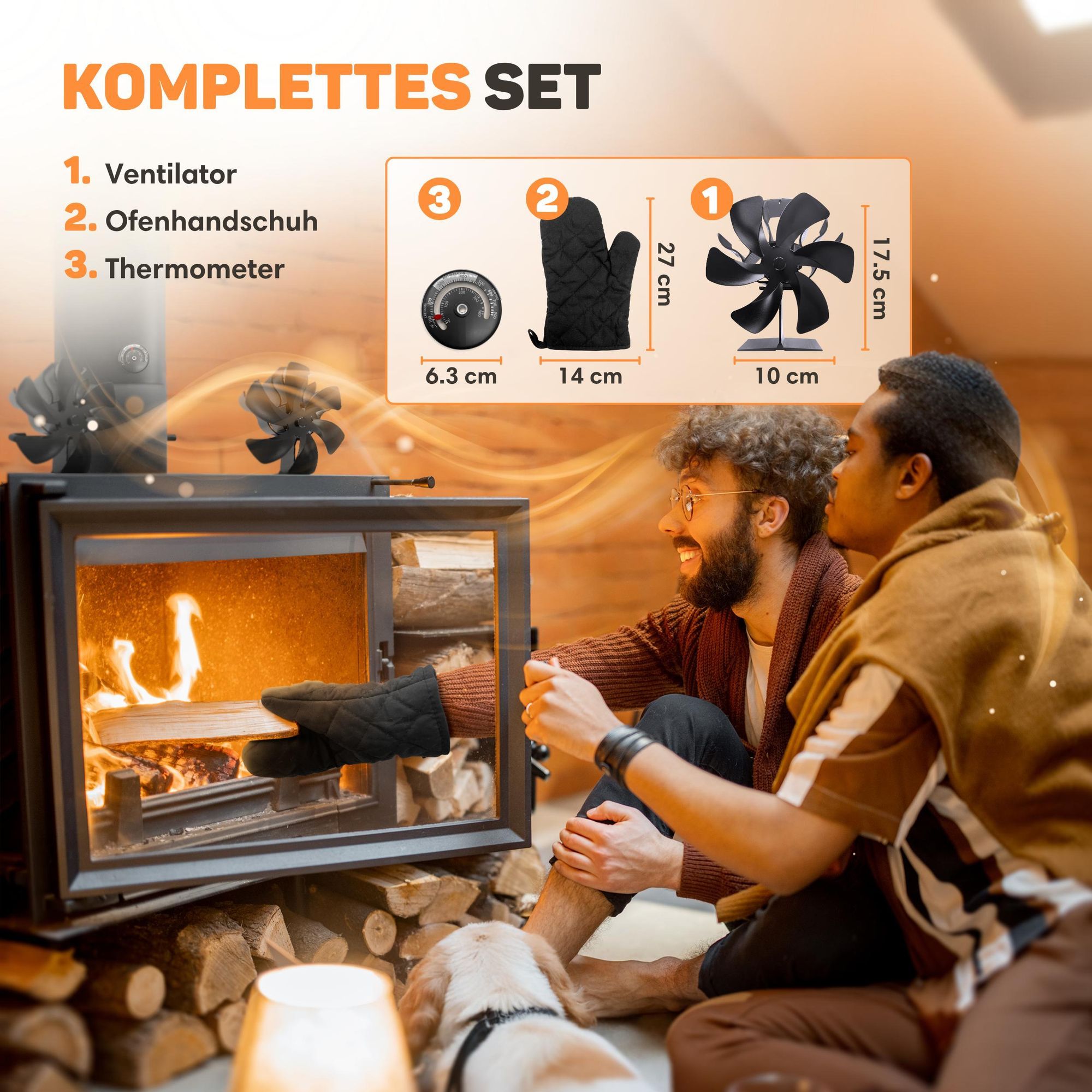 Vulpes Goods Heizungsventilator | Ventilator für Holzofen In freistehendem Design | Kaminventilator - schnelleres Aufheizen des Raumes