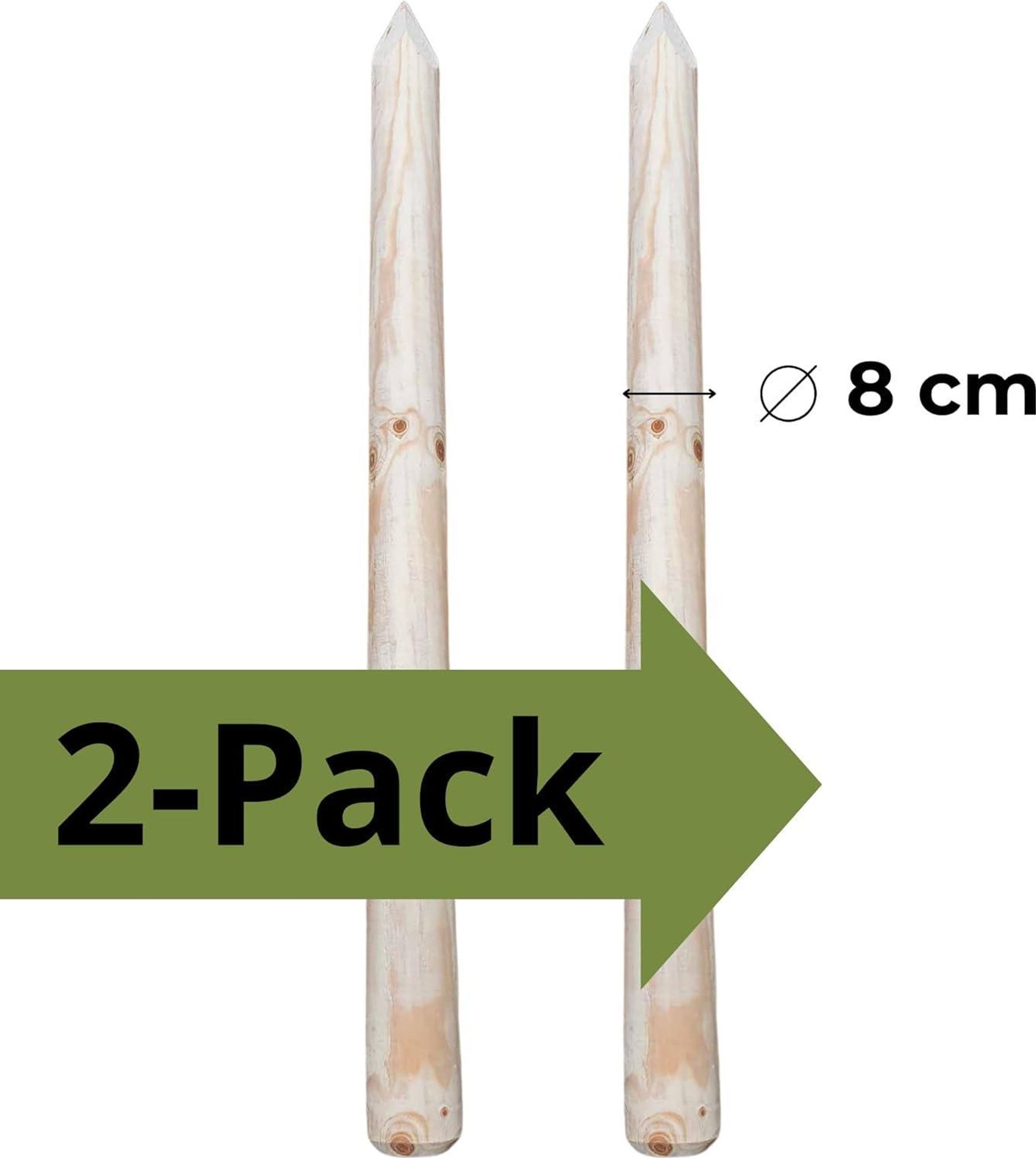 TIMBERMIK Ø 5 cm 4 Pezzi Paletti di Legno a Punta L 200 cm – Palizzata Giardino Recinzione Pali da Recinzione Pino Resistente Intemperie Non Impregnato