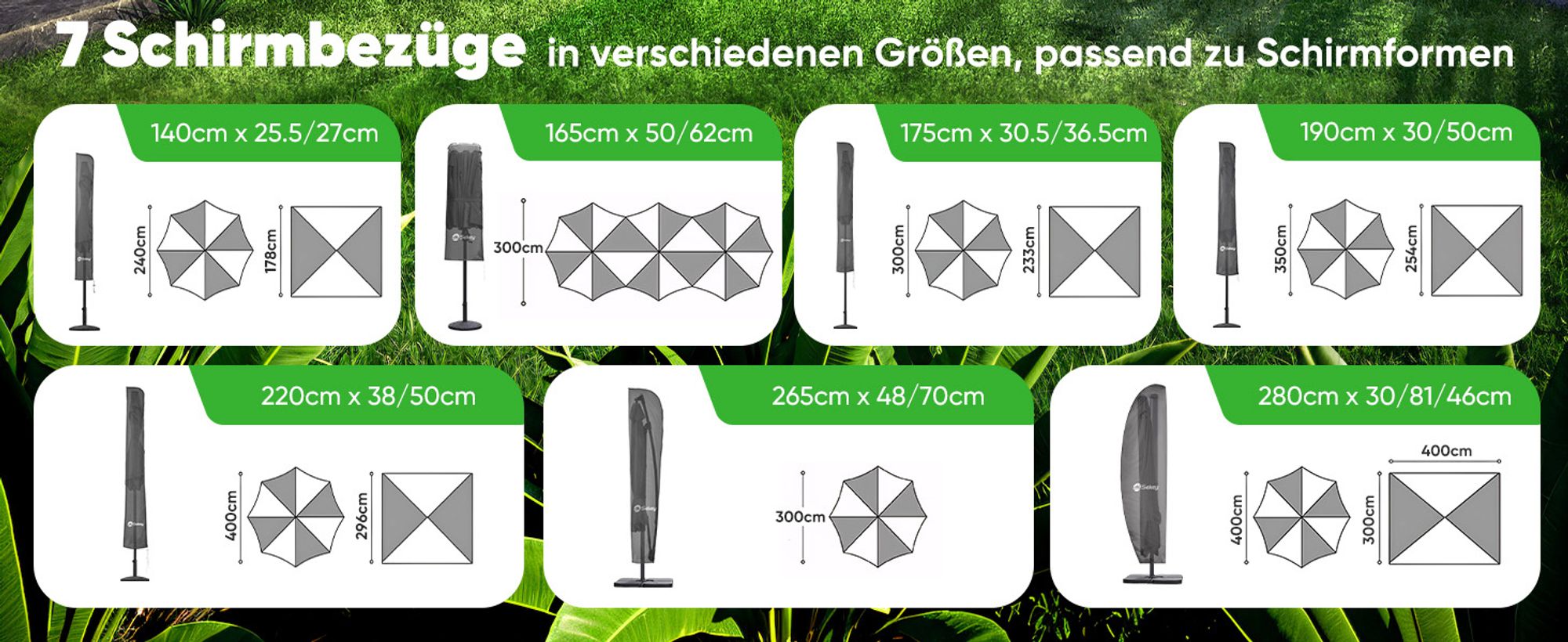 Sekey Sonnenschirm Schutzhülle Ampelschirm Abdeckung wasserdicht für 300 cm Ampelschirm mit Zugseil und Reissverschluss