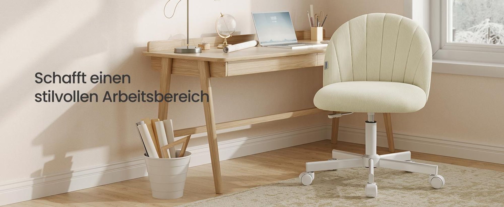 SONGMICS Schminkstuhl, Bürostuhl, Kurzflor-Plüsch-Oberfläche, höhenverstellbar, kompaktes Design, beige