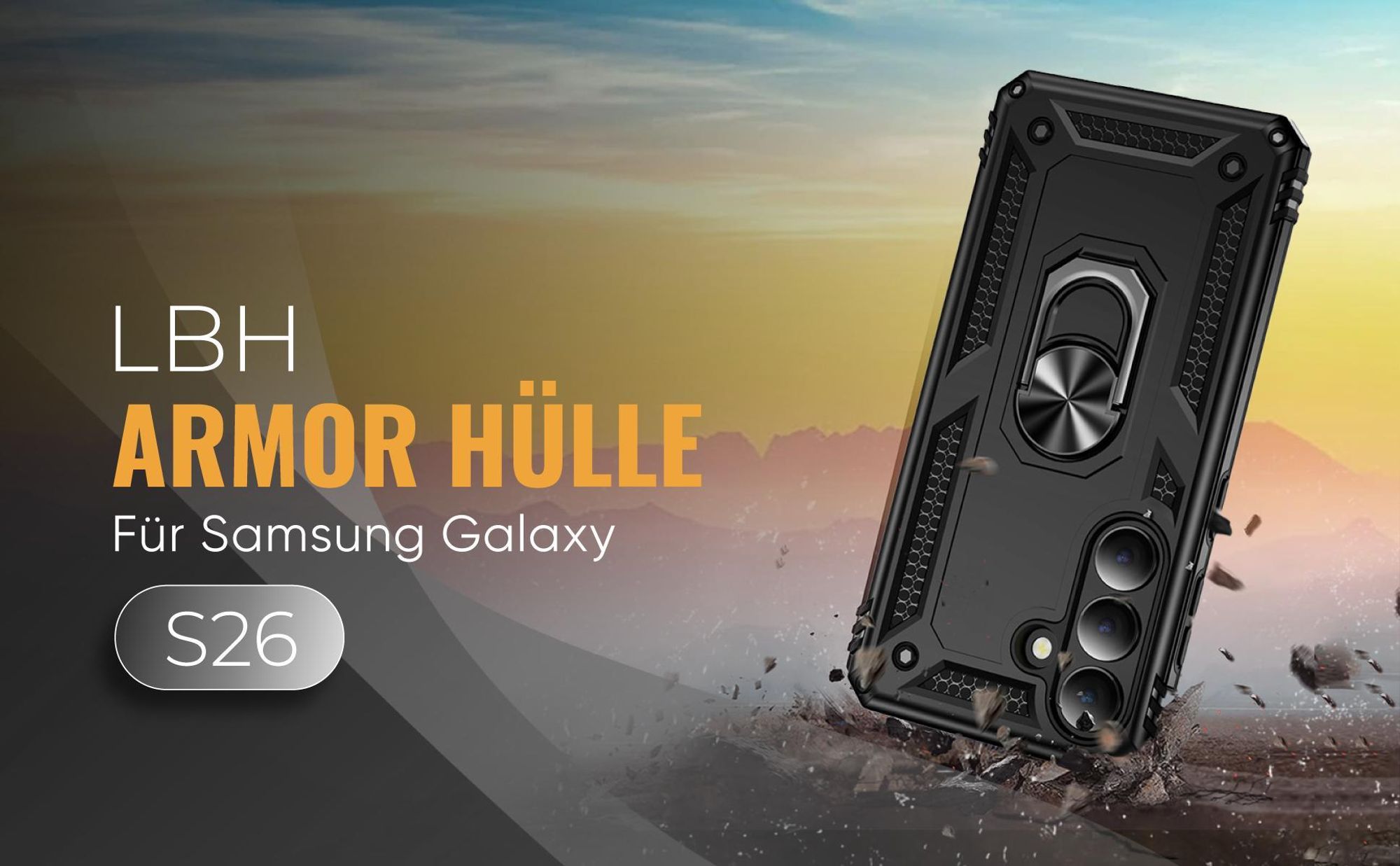 Schwarze Outdoorhülle mit Kameraschutz für Samsung Galaxy S26