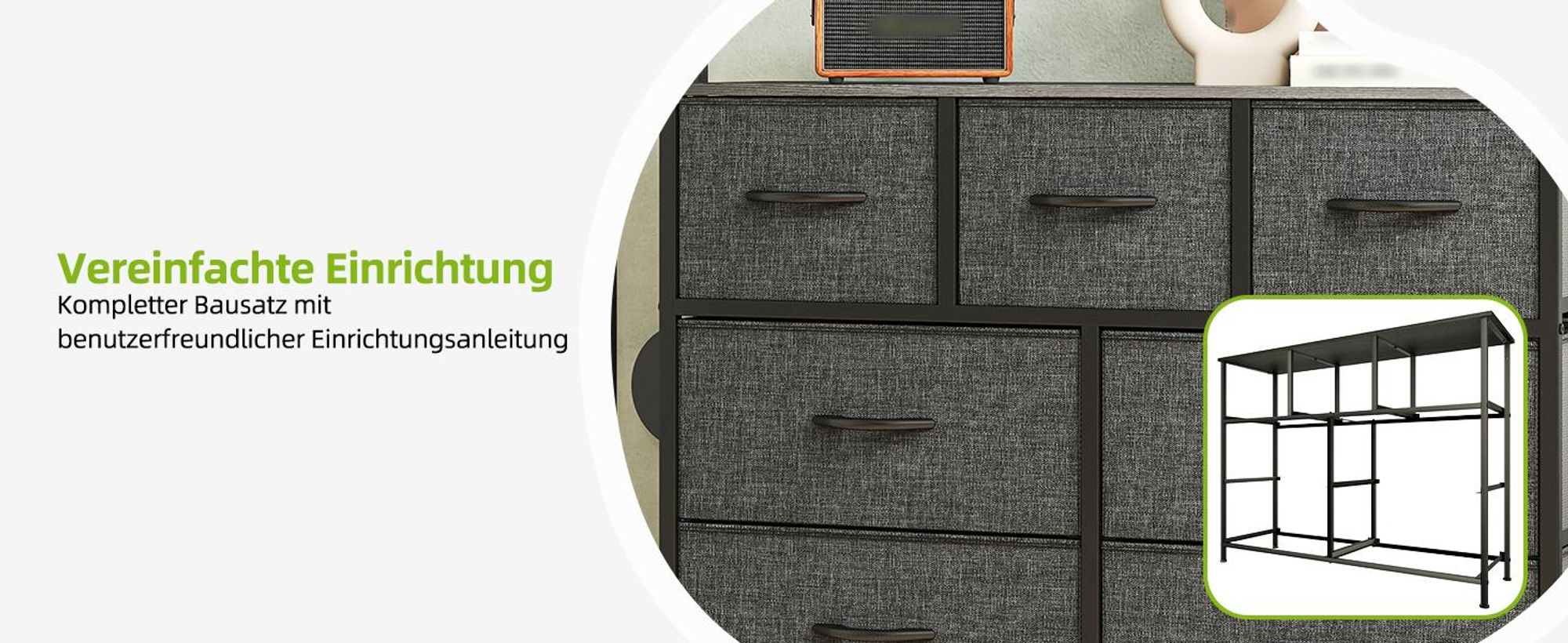 YITAHOME Kommode mit 7 Stoffschubladen, Schubladenschrank Sideboard, 100x30x77cm, Dunkelgrau