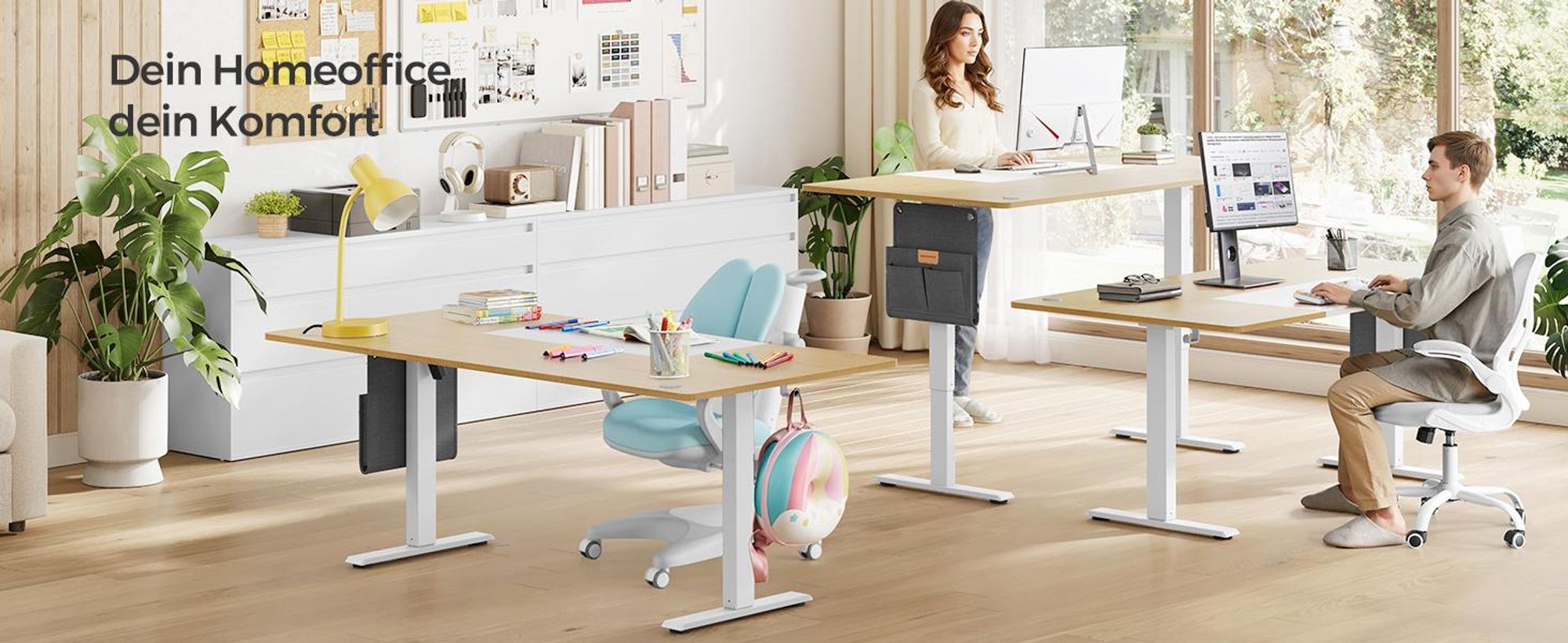 SONGMICS Höhenverstellbarer Schreibtisch elektrisch 160cm Memory-Funktion mit 4 Höhen pastellgelb