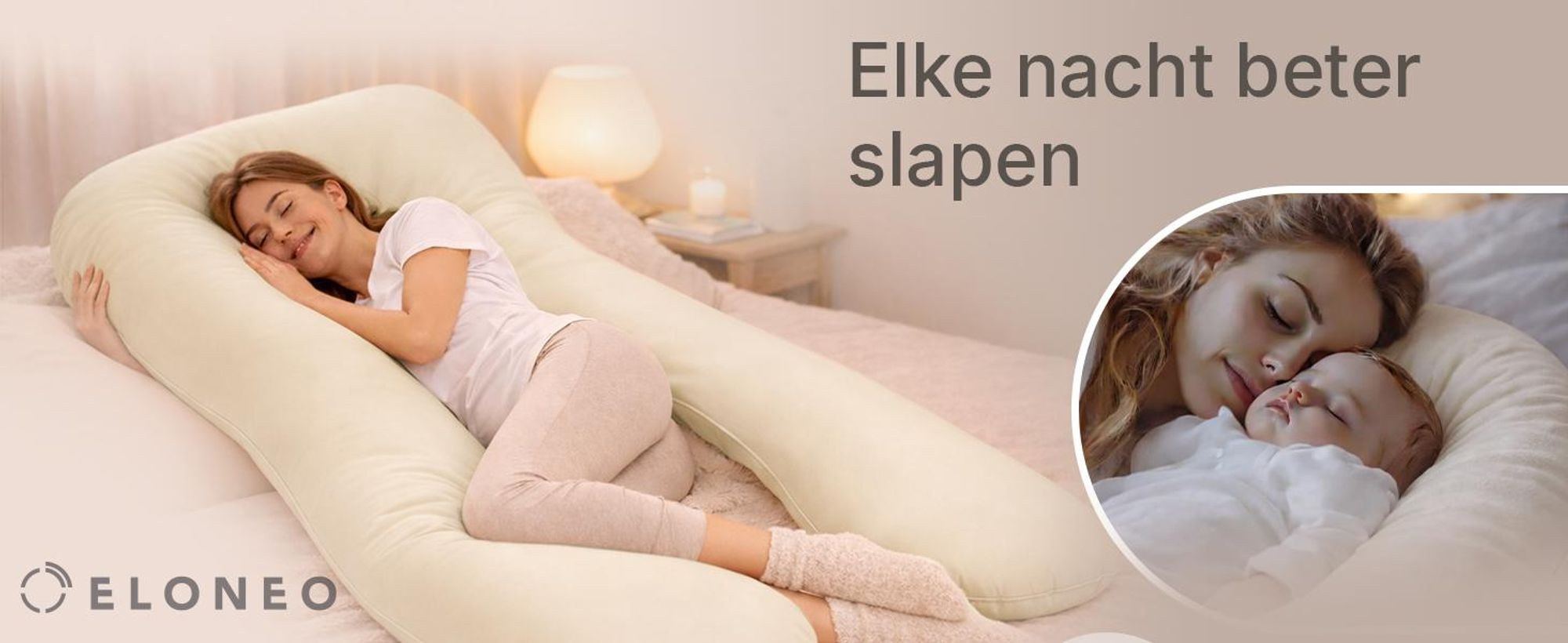 ELONEO Zijslapenkussen met hoes, kussens voor tijdens het geven van borstvoeding, zwangerschapskussen XXL, kleur: crème